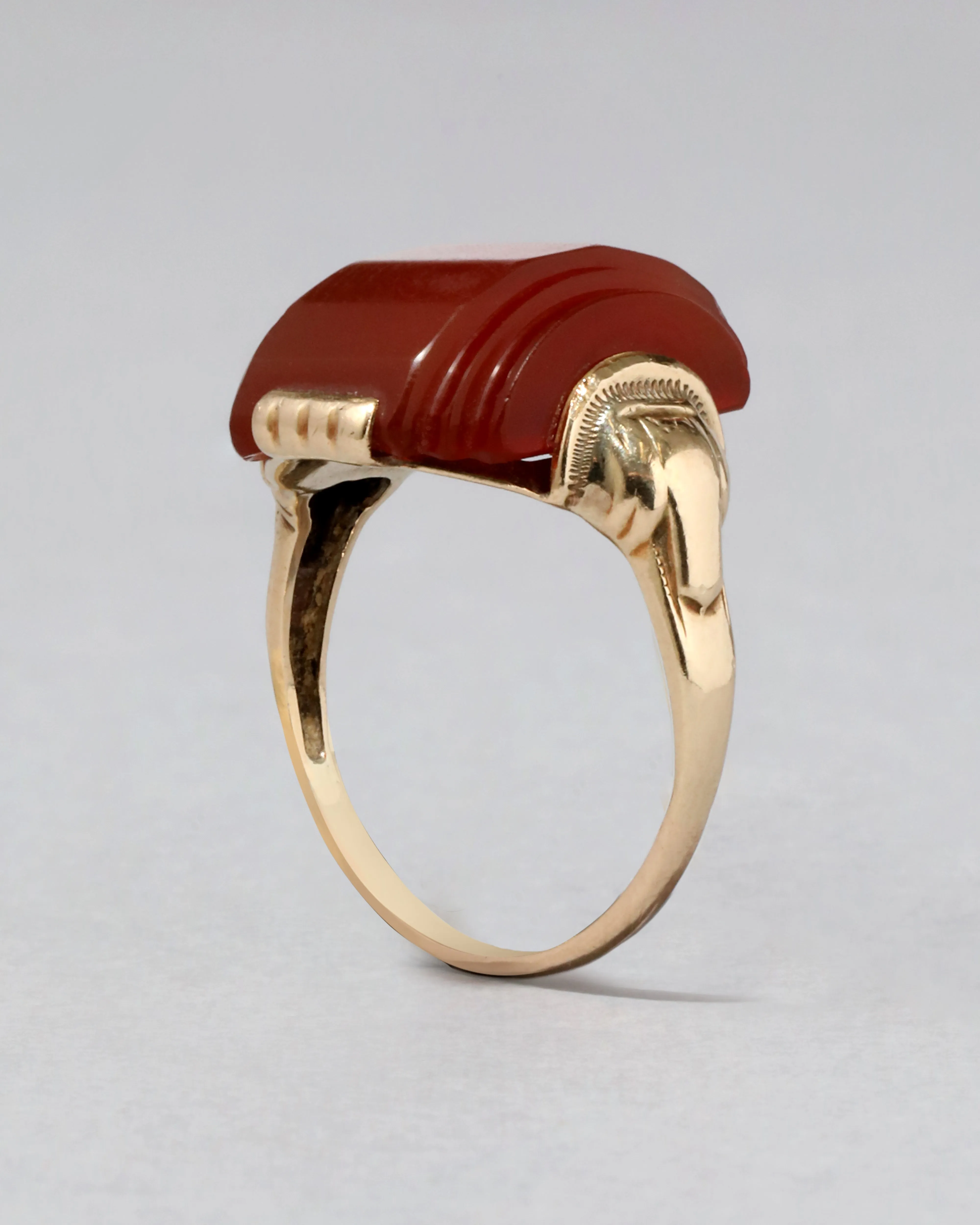 Vintage 1930s 10k Gold Deco Design Beveled Edge Carnelian Stone Ring sold by Alexis Bittar product image thumbnail 3
