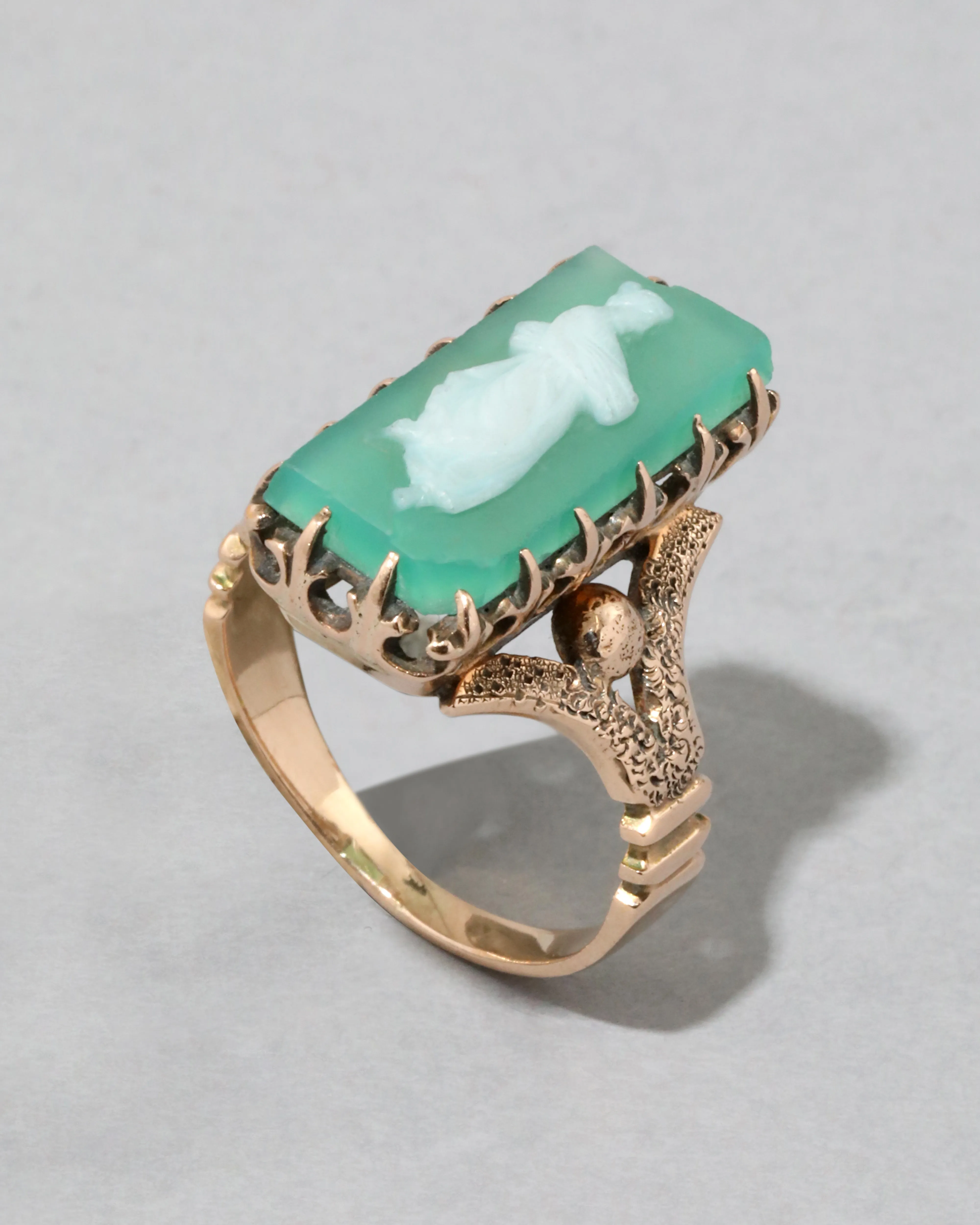 Antique Victorian 14k Gold Green & White Onyx Cameo Ring sold by Alexis Bittar