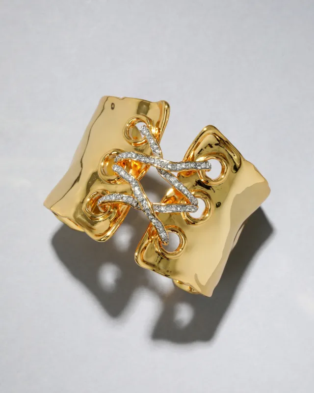 Solanales Gold Crystal Lace Up Cuff Bracelet sold by Alexis Bittar