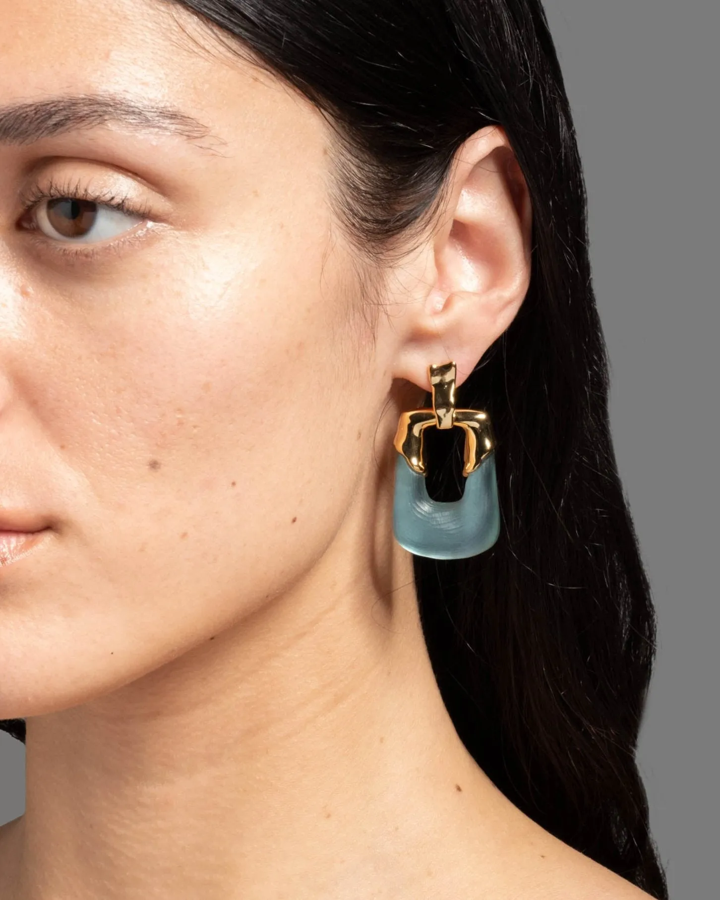 Luminous Lucite Rectangular Door Knocker Earring- Teal Blue sold by Alexis Bittar product image thumbnail 2