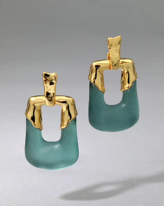 Luminous Lucite Rectangular Door Knocker Earring- Teal Blue sold by Alexis Bittar