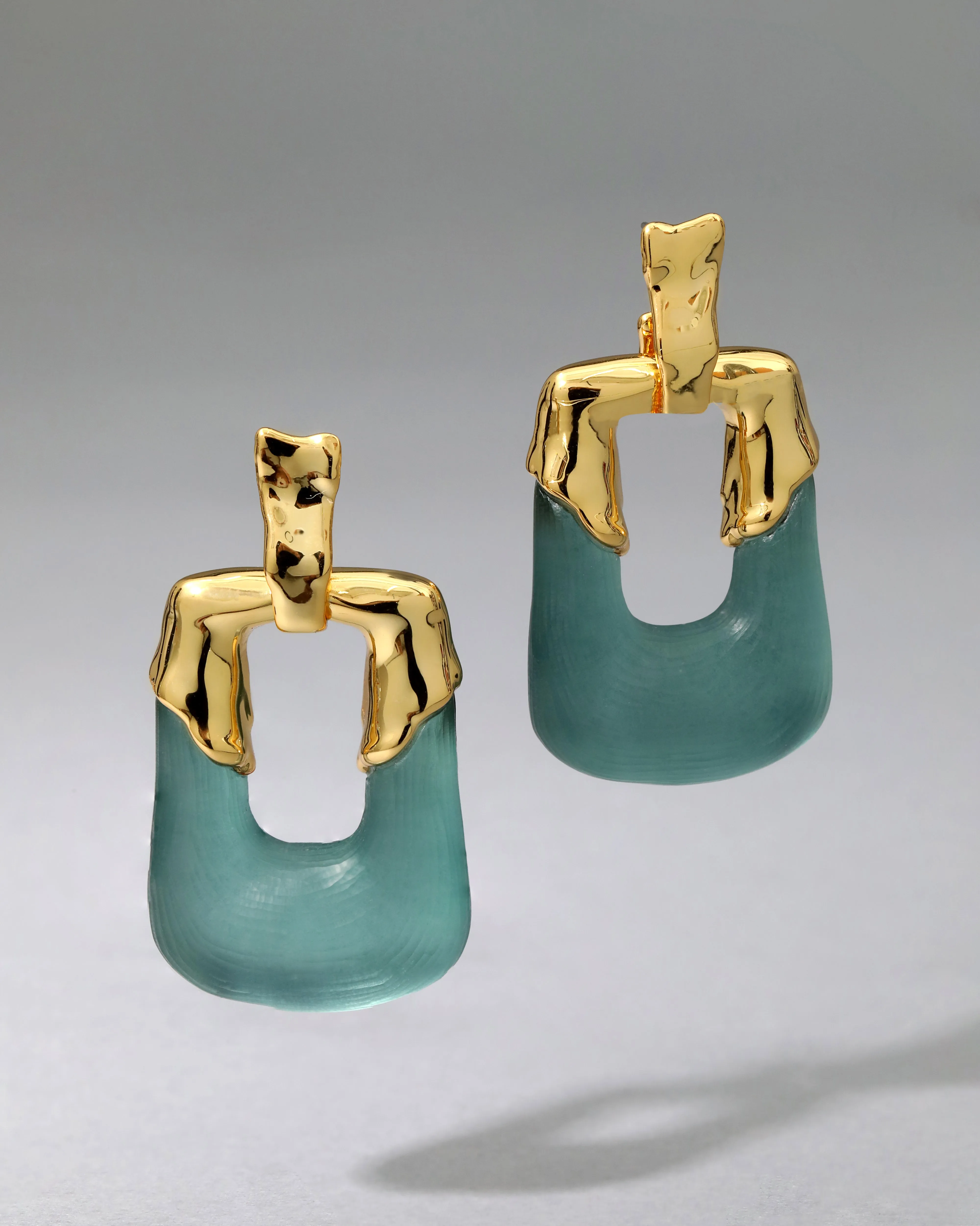 Luminous Lucite Rectangular Door Knocker Earring- Teal Blue sold by Alexis Bittar