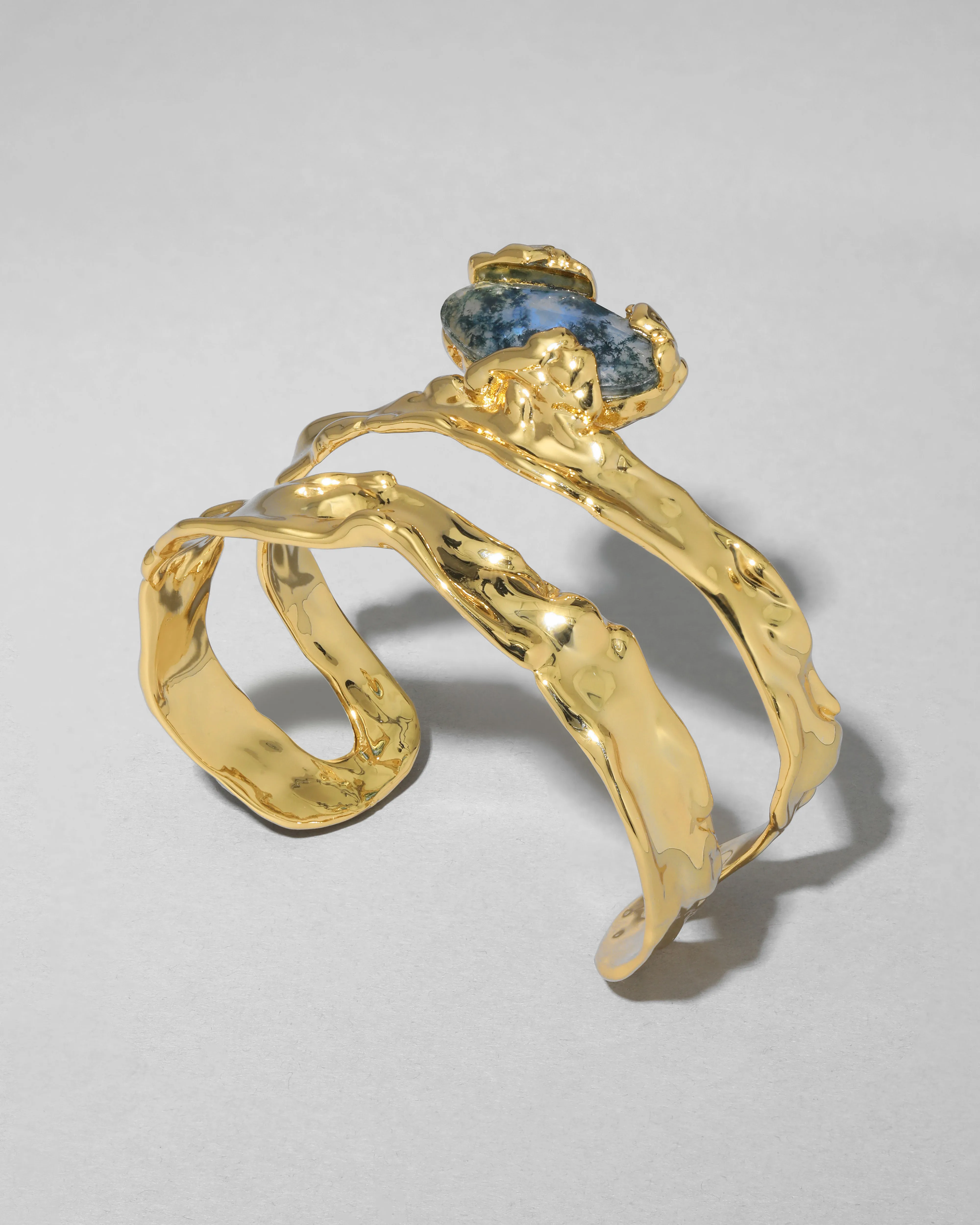 Brut Gold Blue Moss Agate Cuff Bracelet sold by Alexis Bittar product image thumbnail 4