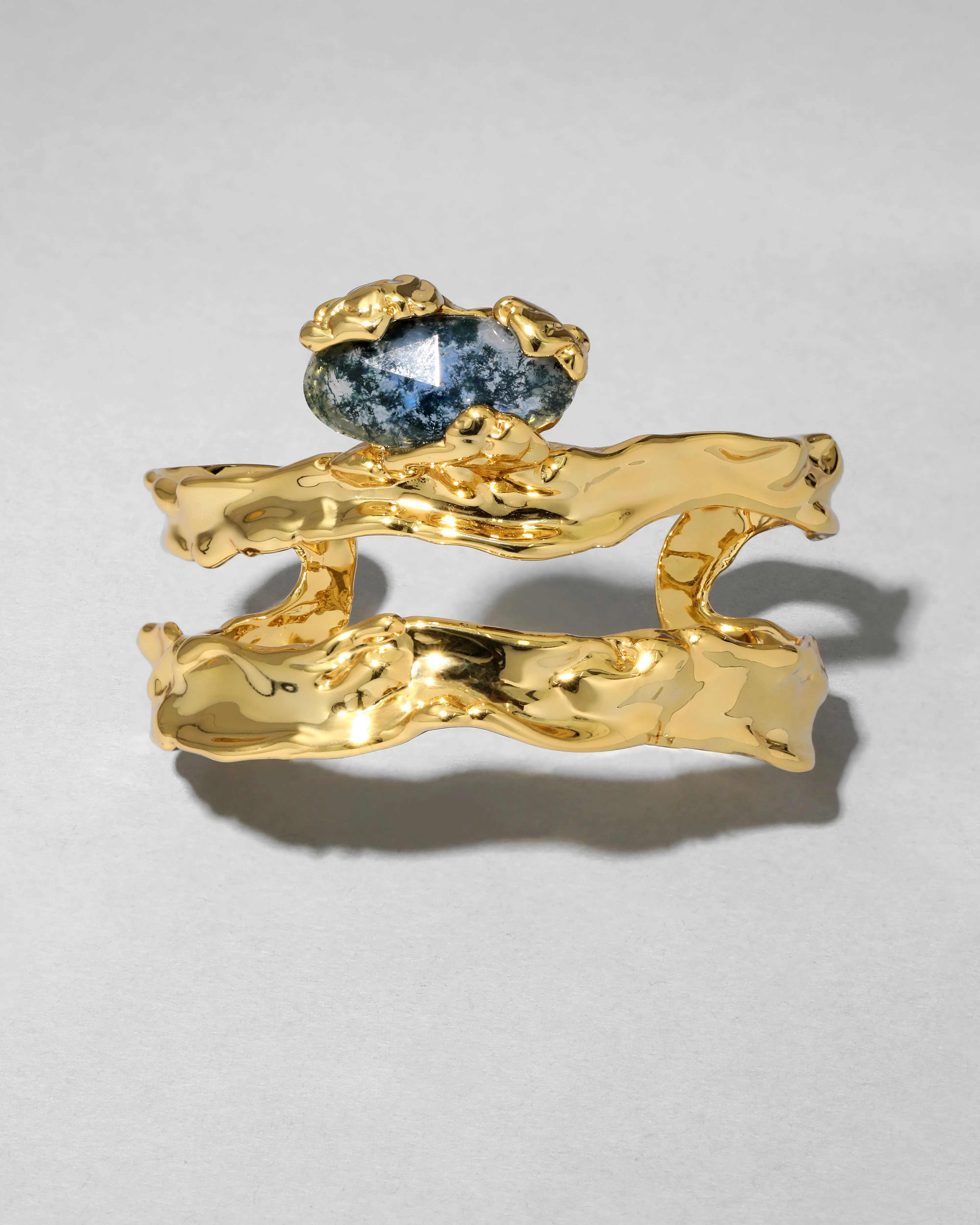 Brut Gold Blue Moss Agate Cuff Bracelet sold by Alexis Bittar