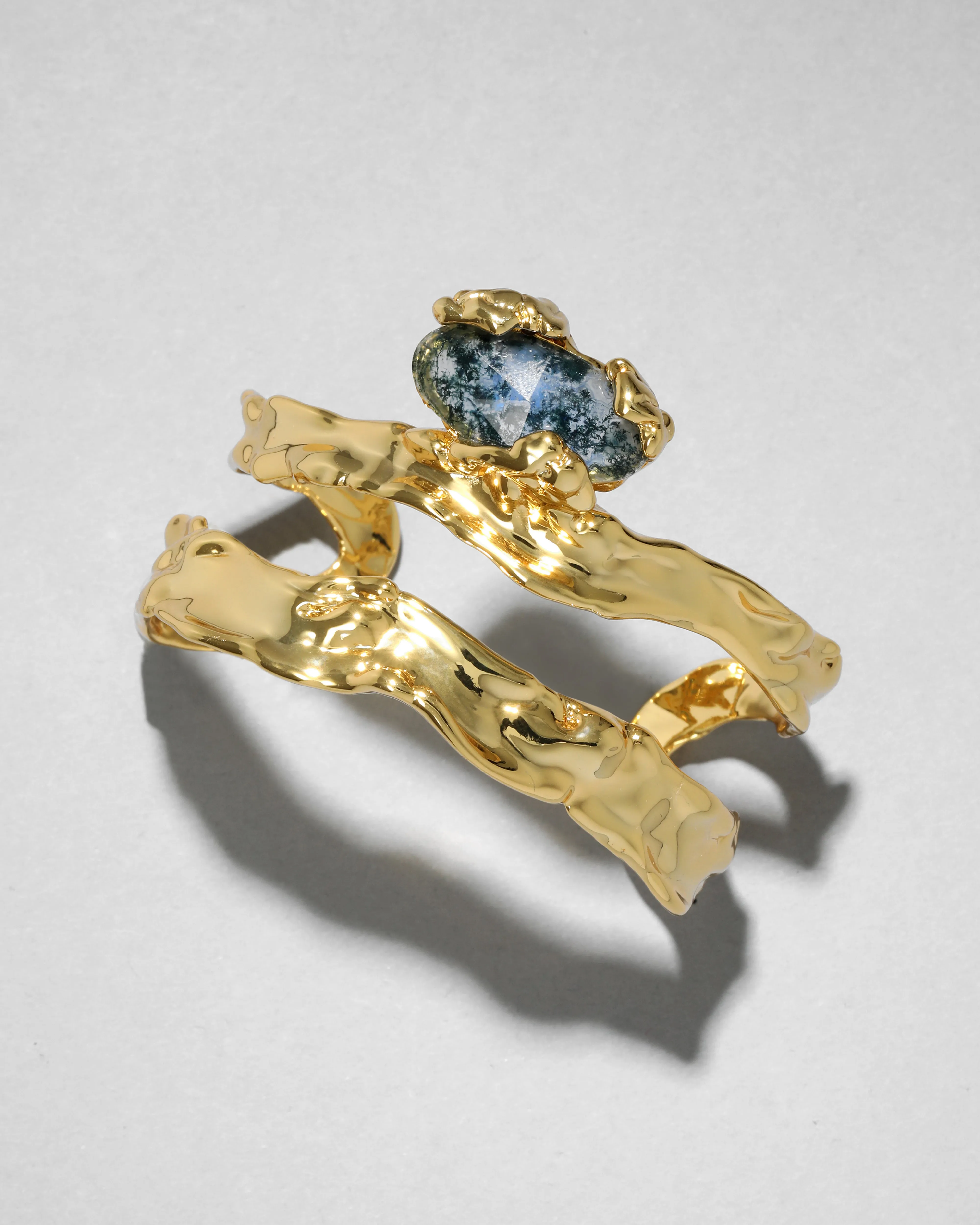 Brut Gold Blue Moss Agate Cuff Bracelet sold by Alexis Bittar product image thumbnail 3