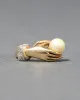 Vintage 1940s 14k Gold Hand Ring Motif Ring with Cultured Pearl & Diamond sold by Alexis Bittar
