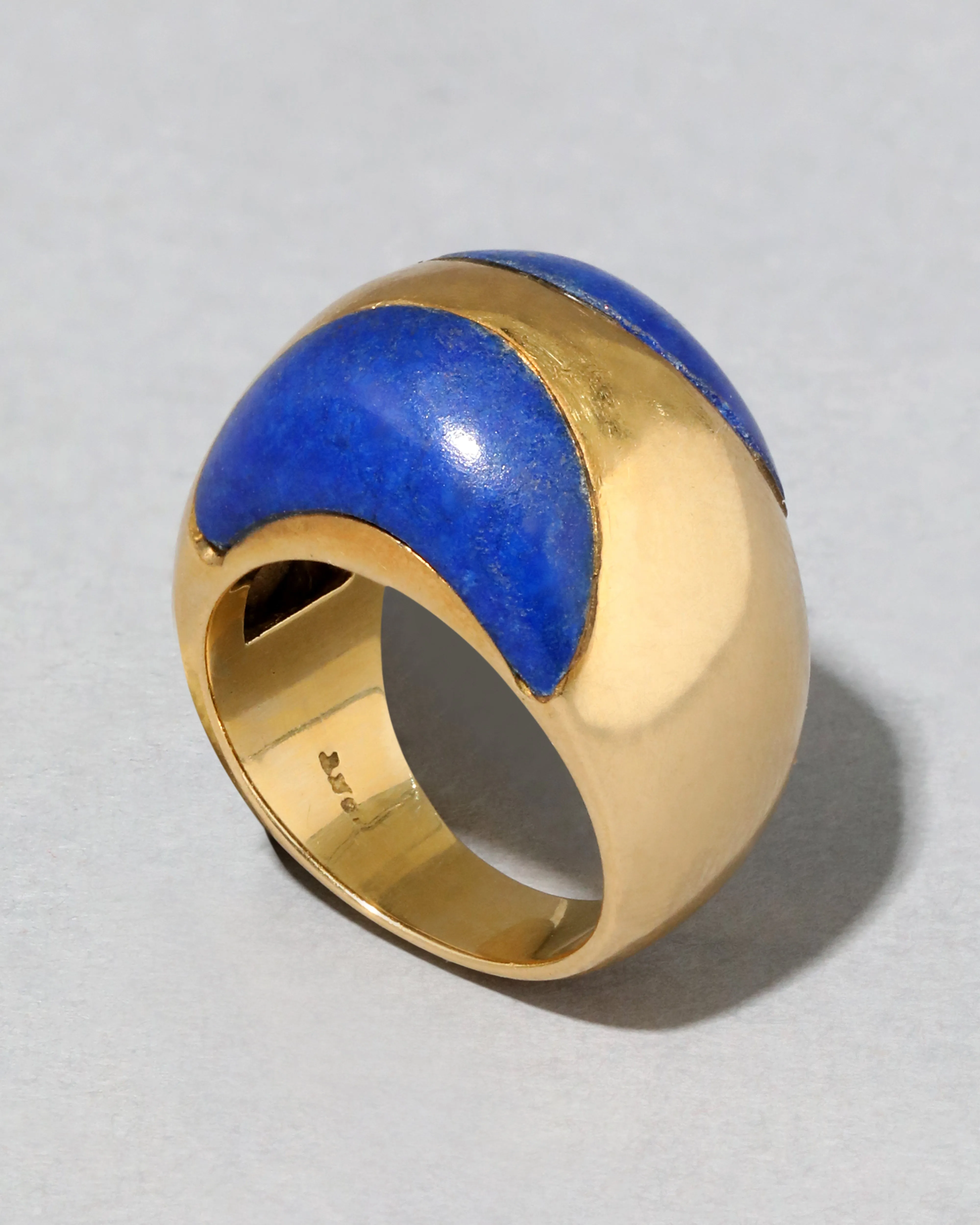 Vintage 1970s 18k Gold Modernist Ring with Unique Cut Lapis sold by Alexis Bittar