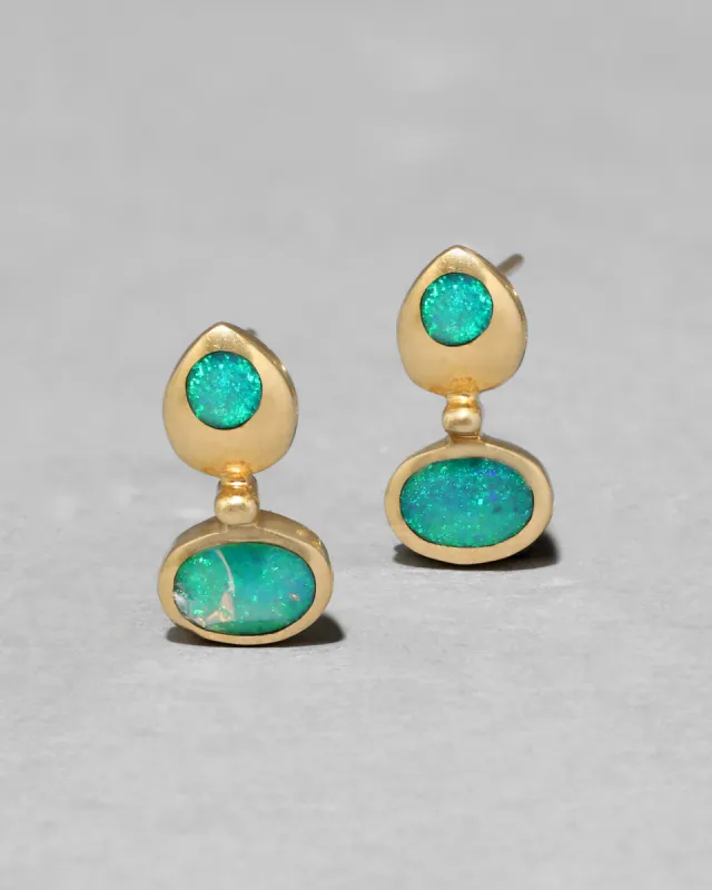 Vintage 14k Gold Handmade Earring with Green Opal made by Alexis Bittar