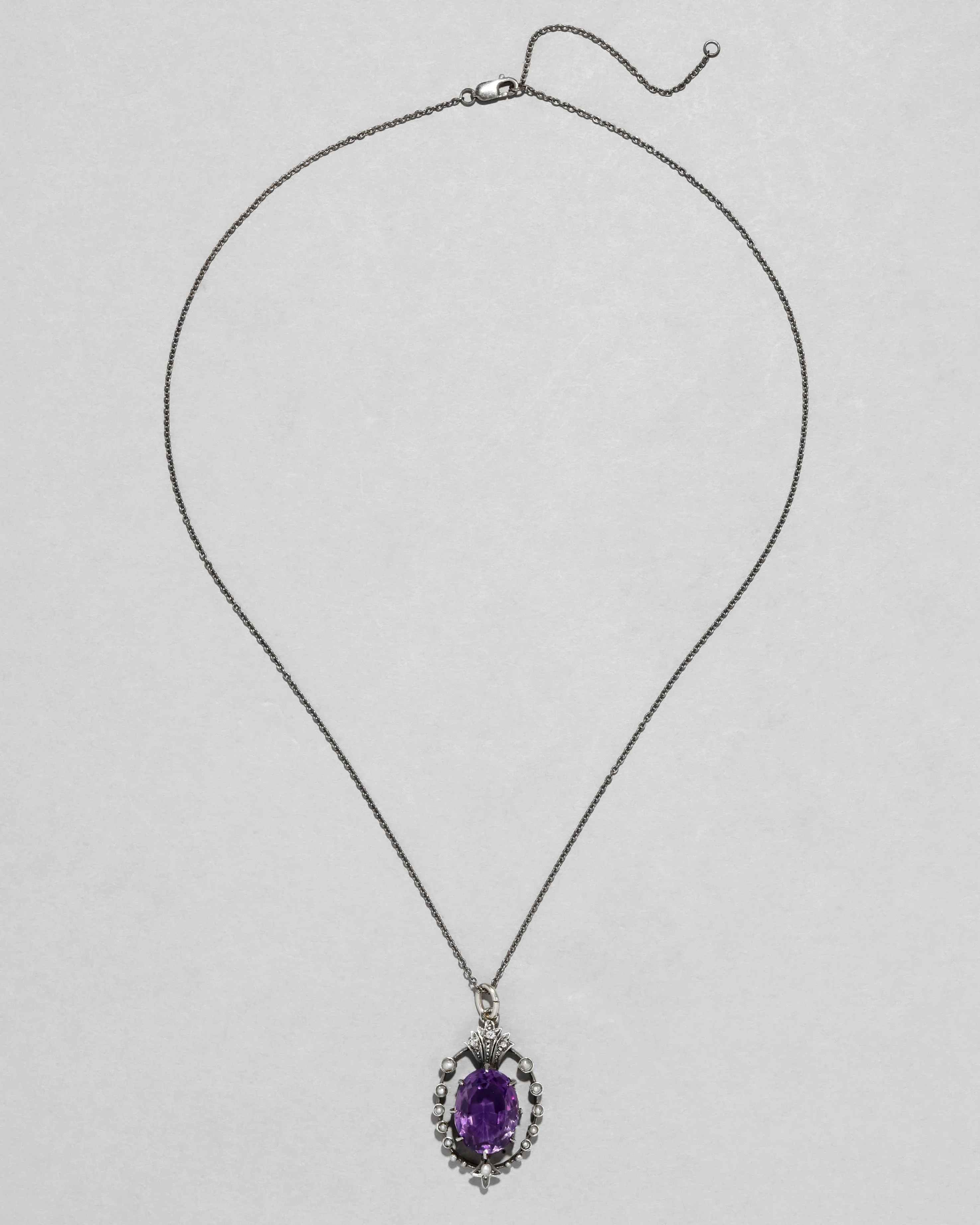 Antique 1800s Sterling Silver Amethyst Pendant with Pearl Halo sold by Alexis Bittar product image thumbnail 2