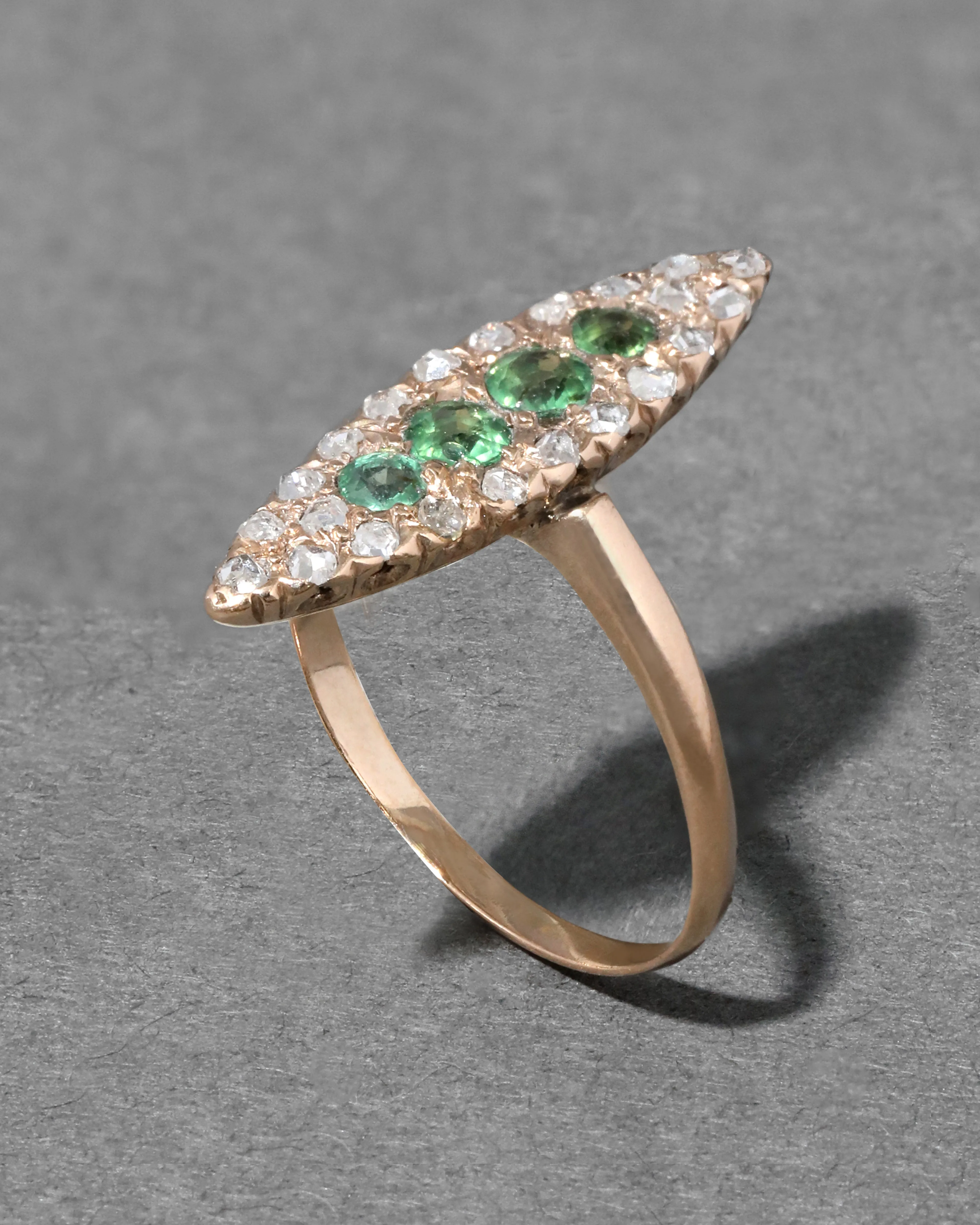 Antique Victorian 10k Gold Green Tourmaline & Diamond Marquise Ring sold by Alexis Bittar product image thumbnail 2