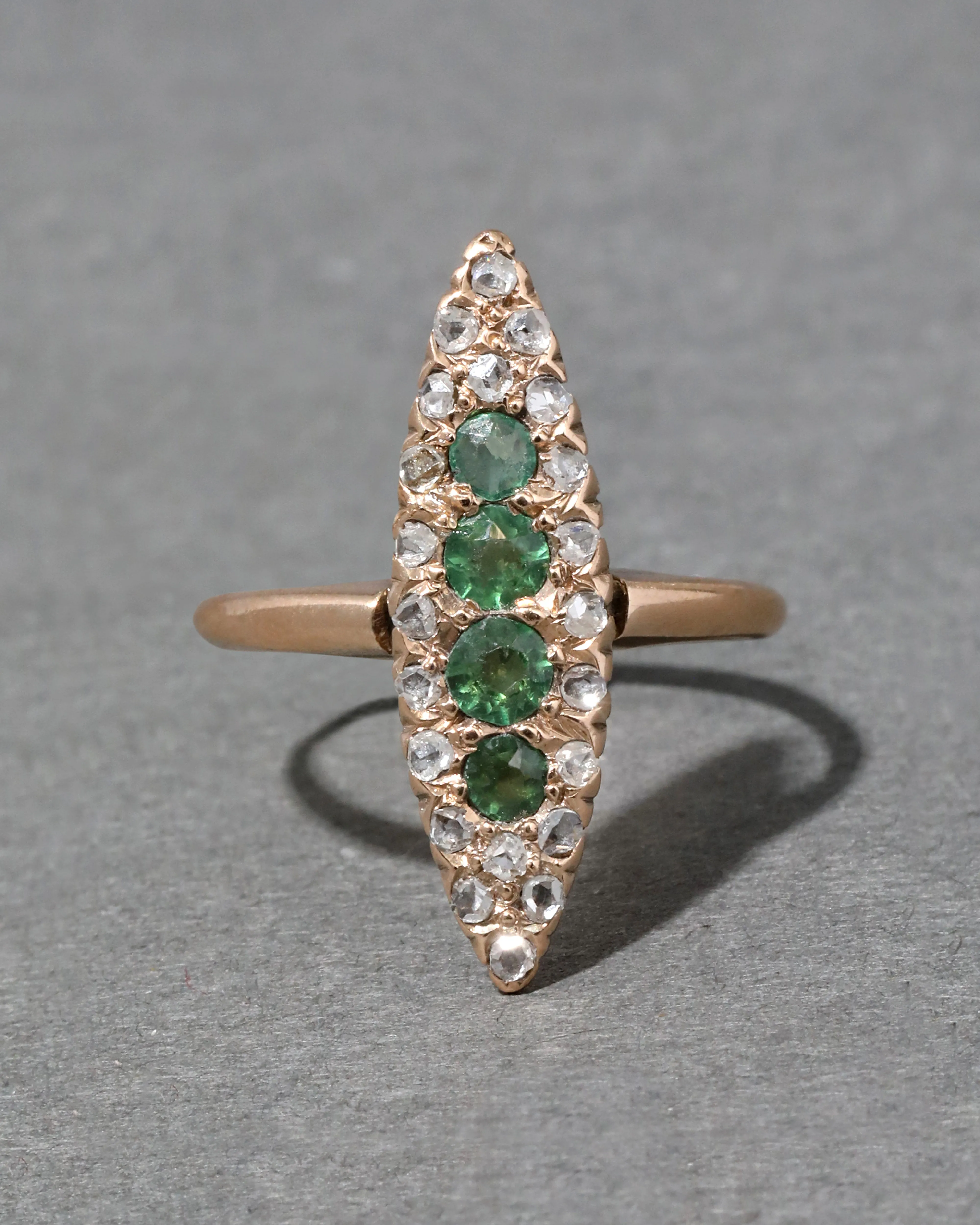 Antique Victorian 10k Gold Green Tourmaline & Diamond Marquise Ring sold by Alexis Bittar