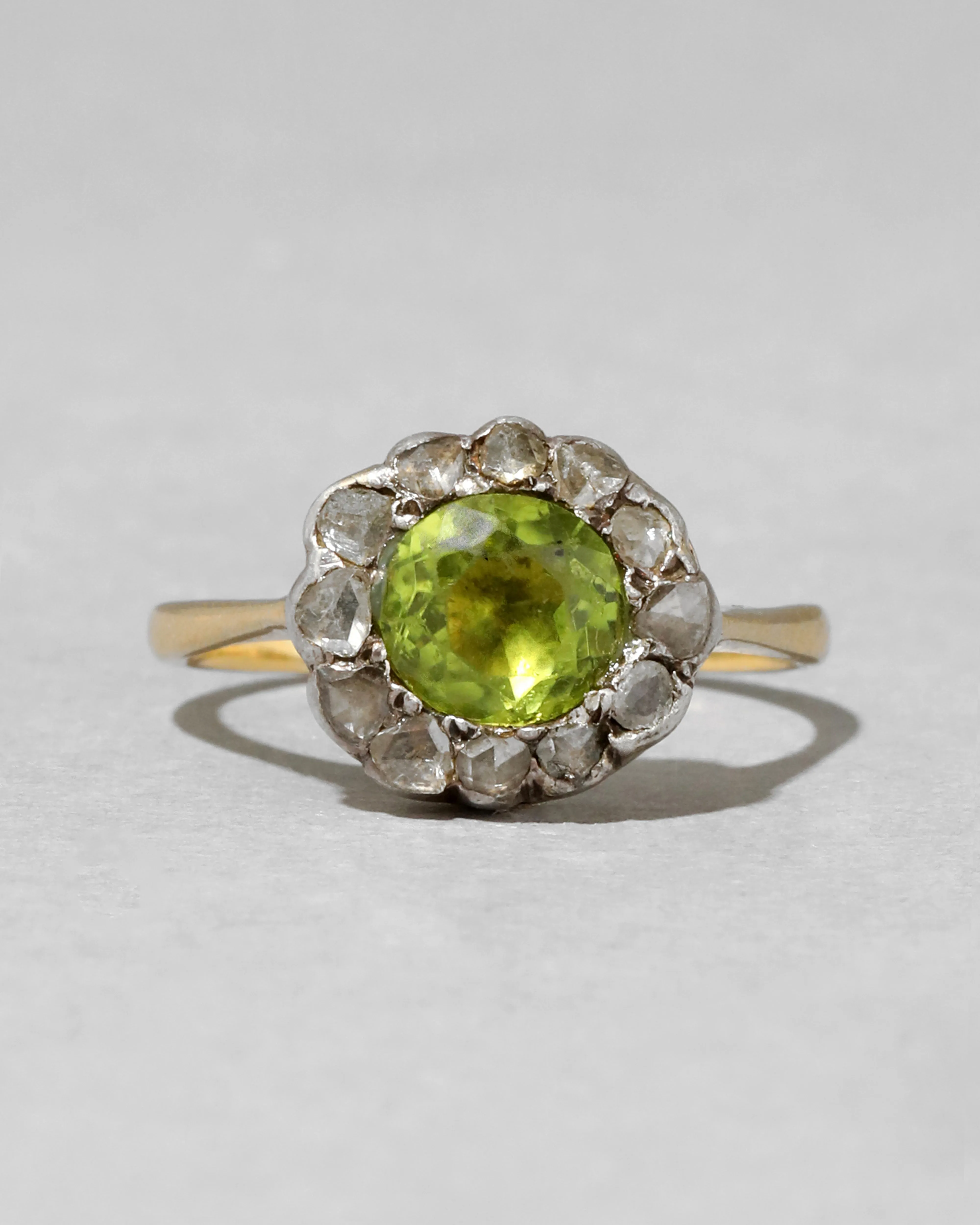 Antique Mid 1800s 14k Gold & Sterling Silver Two Tone Peridot & Diamond Halo Ring sold by Alexis Bittar product image thumbnail 3