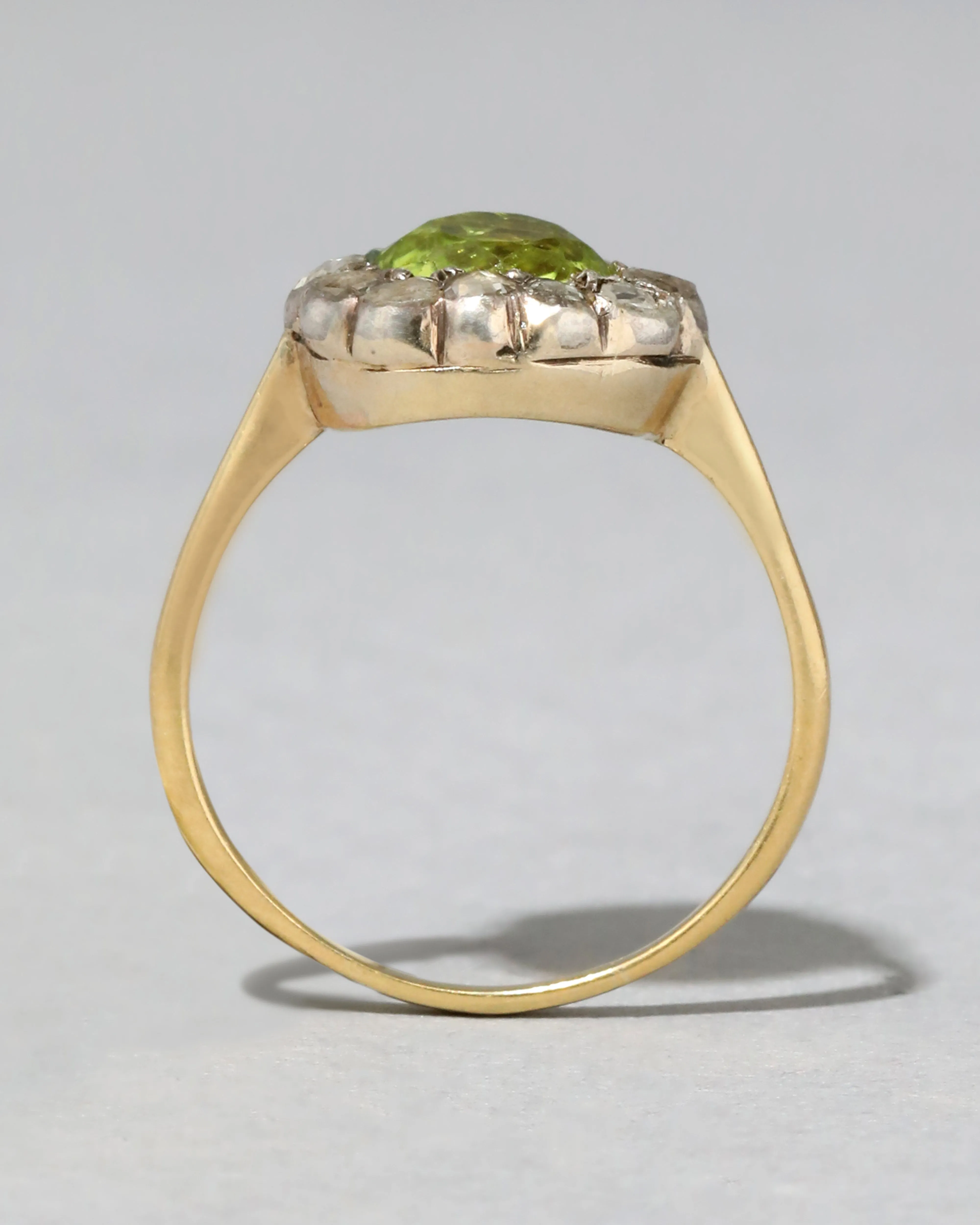 Antique Mid 1800s 14k Gold & Sterling Silver Two Tone Peridot & Diamond Halo Ring sold by Alexis Bittar product image thumbnail 2