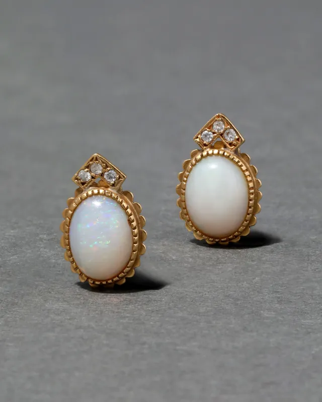 Vintage 14k Gold Framed Opal Earring with Diamond Accent sold by Alexis Bittar