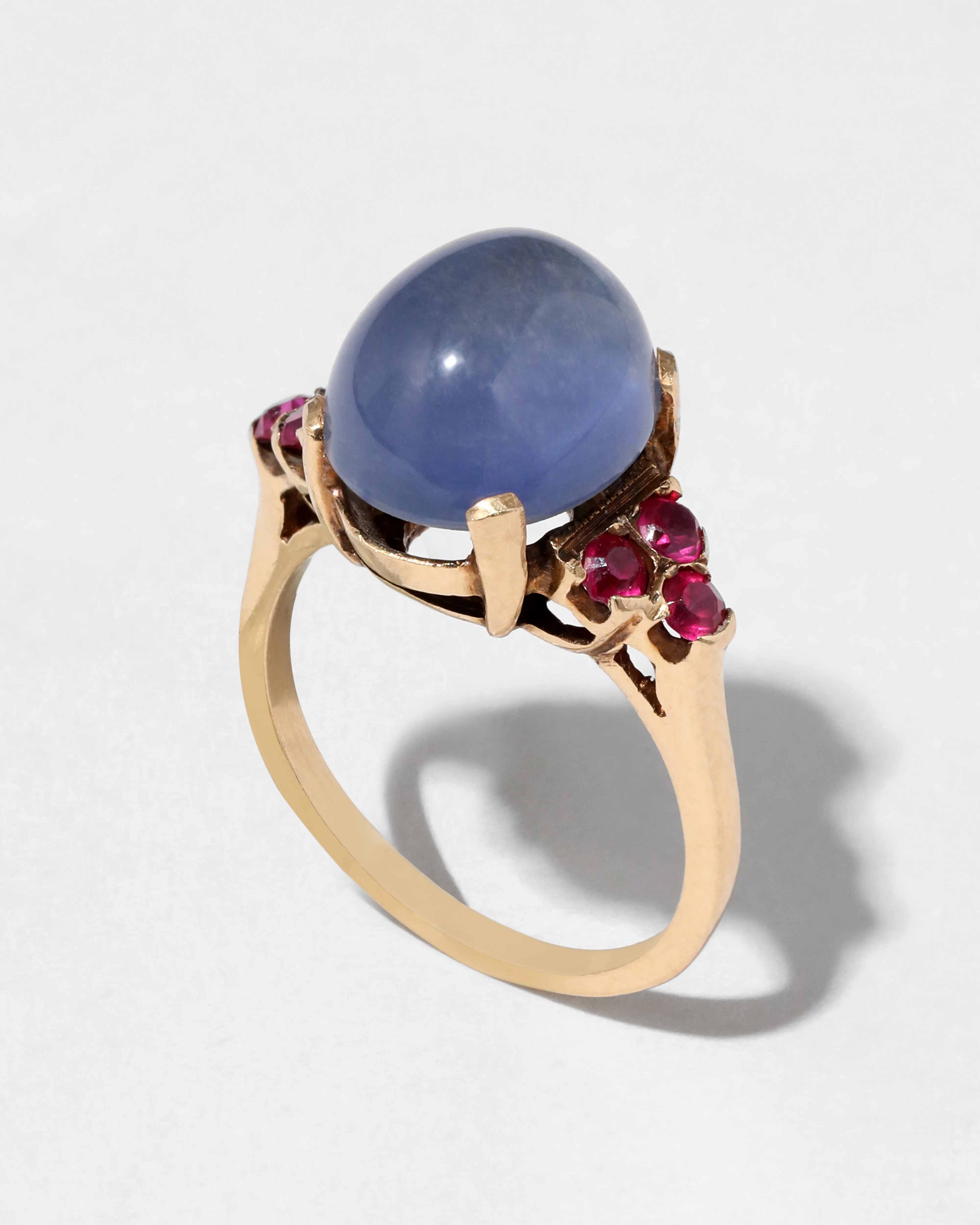Vintage 1940s 14k Gold Chalcedony & Pink Sapphire Ring sold by Alexis Bittar