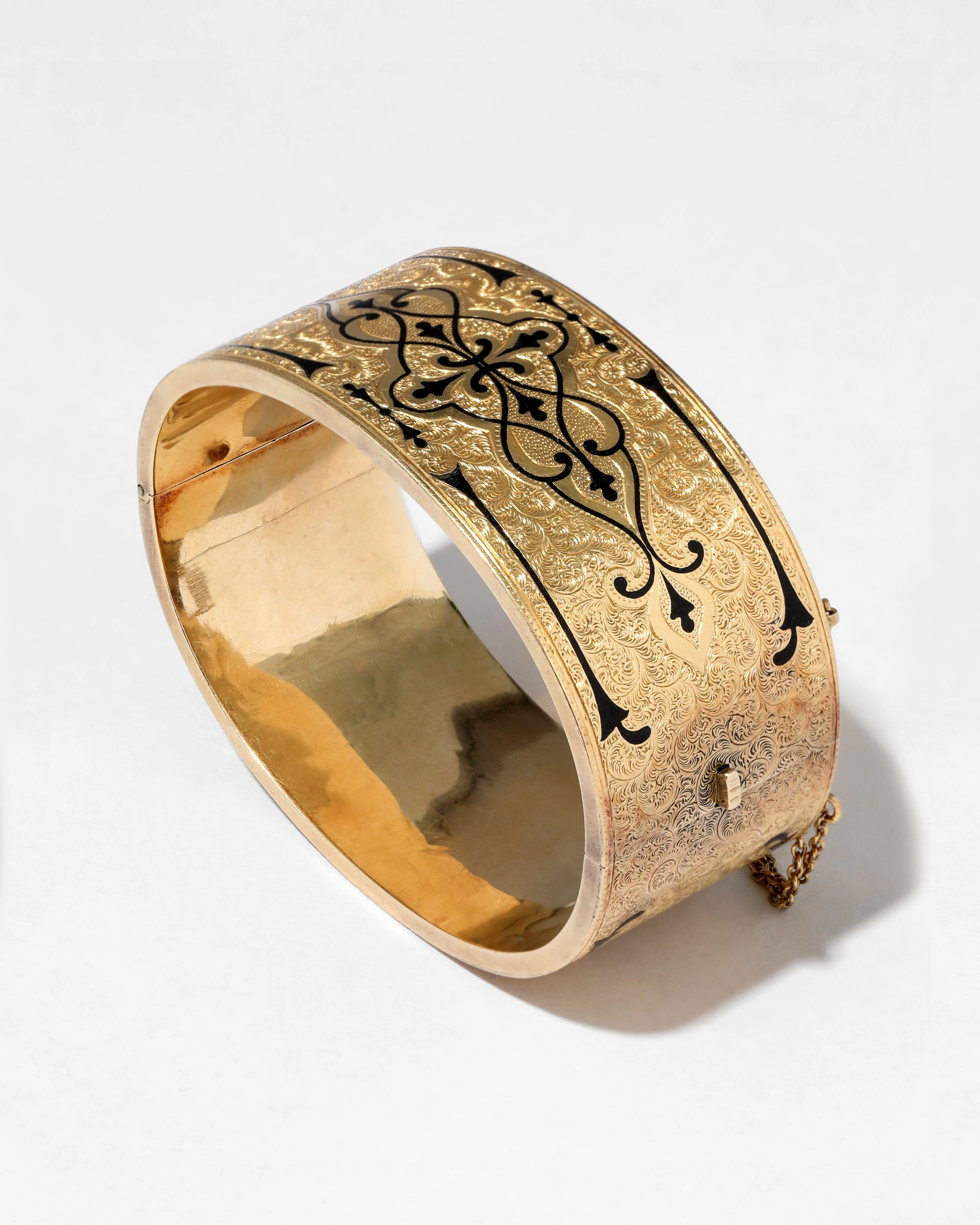 Antique Victorian 14k Gold & Enamel Hand Etched Hinge Bracelet sold by Alexis Bittar