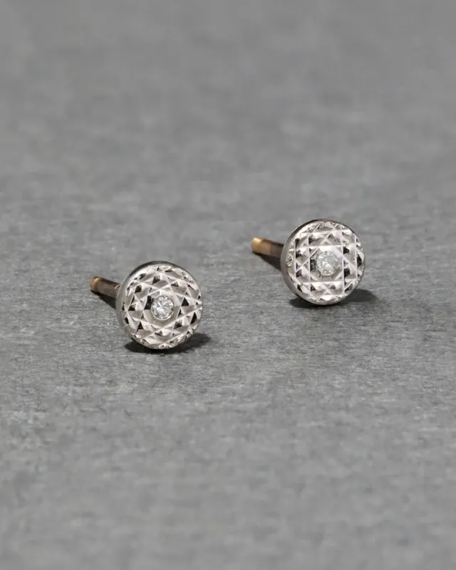 Vintage 14k White Gold Textured Stud Earring with Diamond Center sold by Alexis Bittar