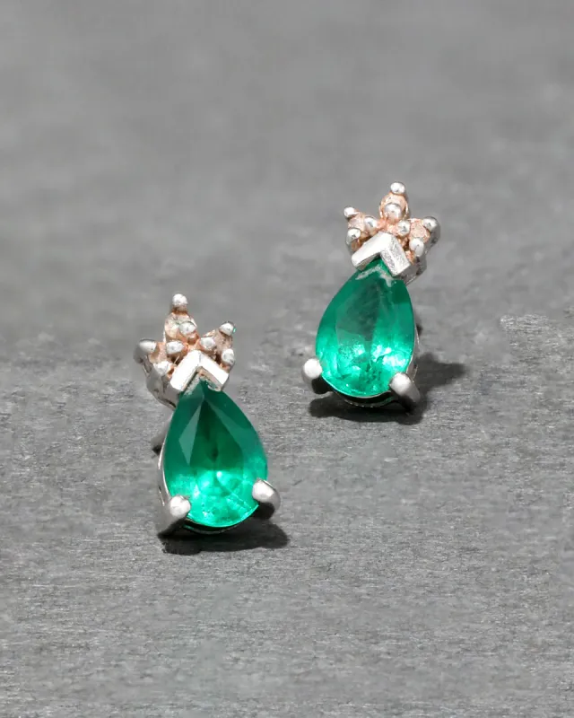 Vintage 14k Gold Pear Shaped Emerald & Diamond Stud Earring sold by Alexis Bittar