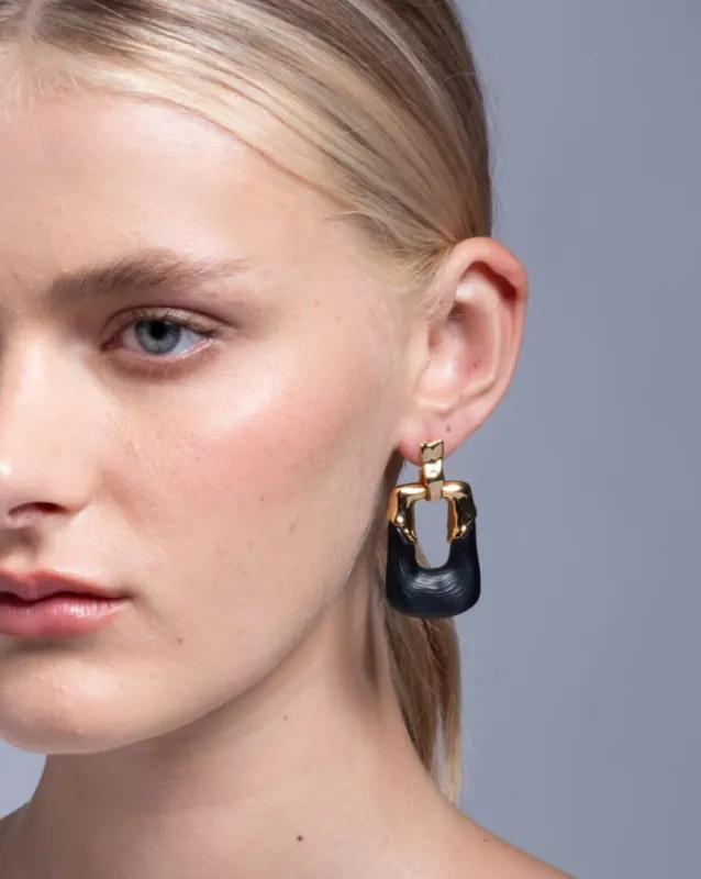 Luminous Lucite Rectangular Door Knocker Earring- Black made by Alexis Bittar