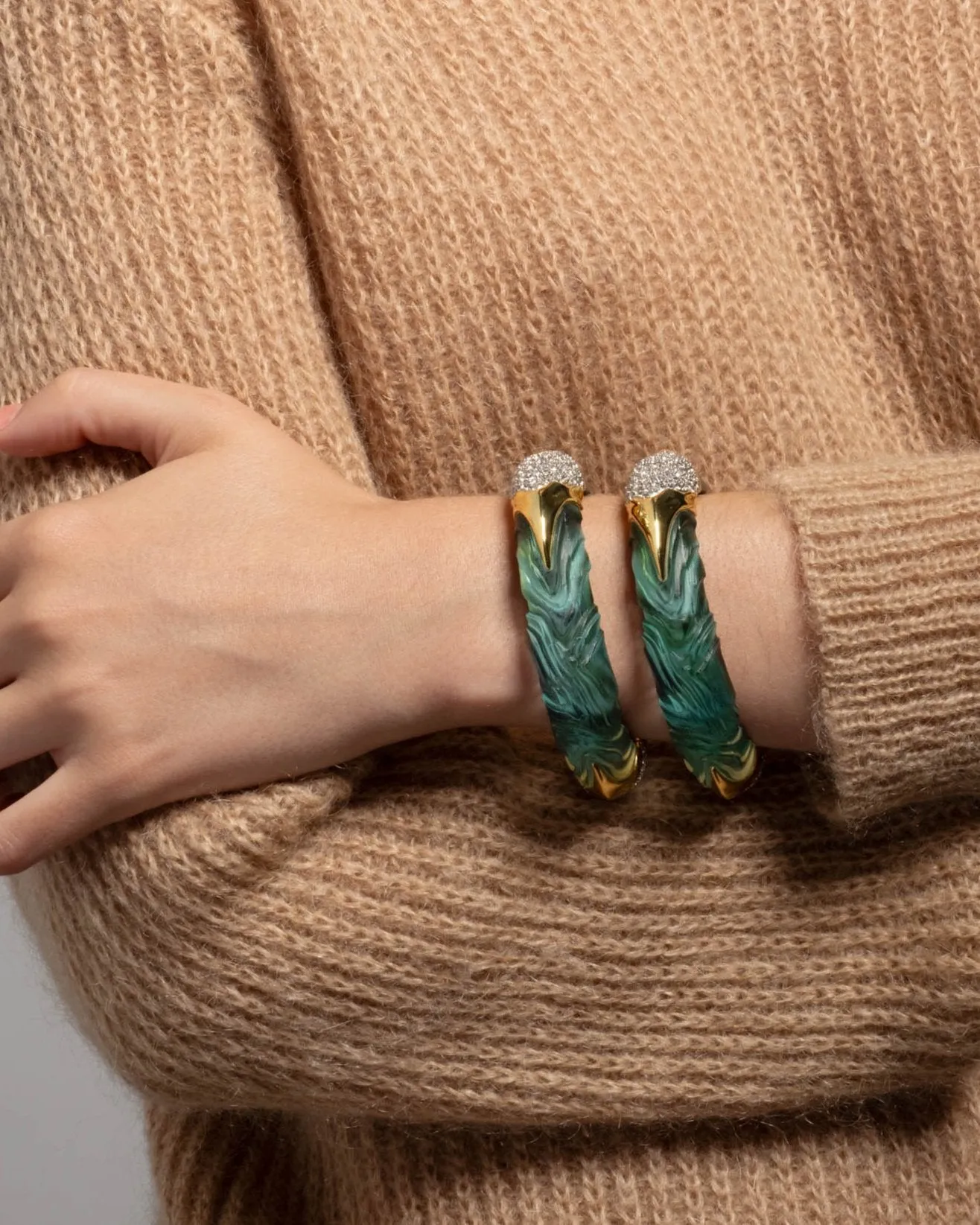 Madera Lucite Hinge Bracelet- Malachite sold by Alexis Bittar