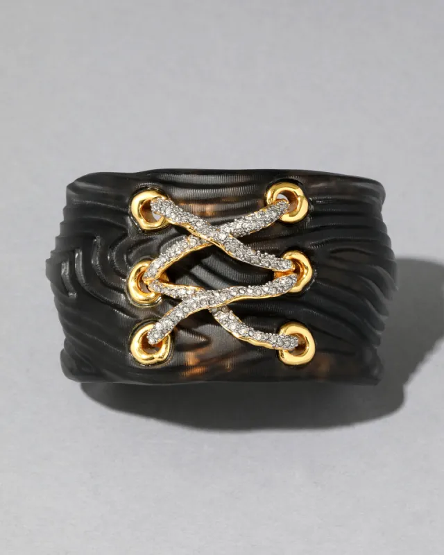Madera Lace Up Lucite Cuff Bracelet- Ebony sold by Alexis Bittar