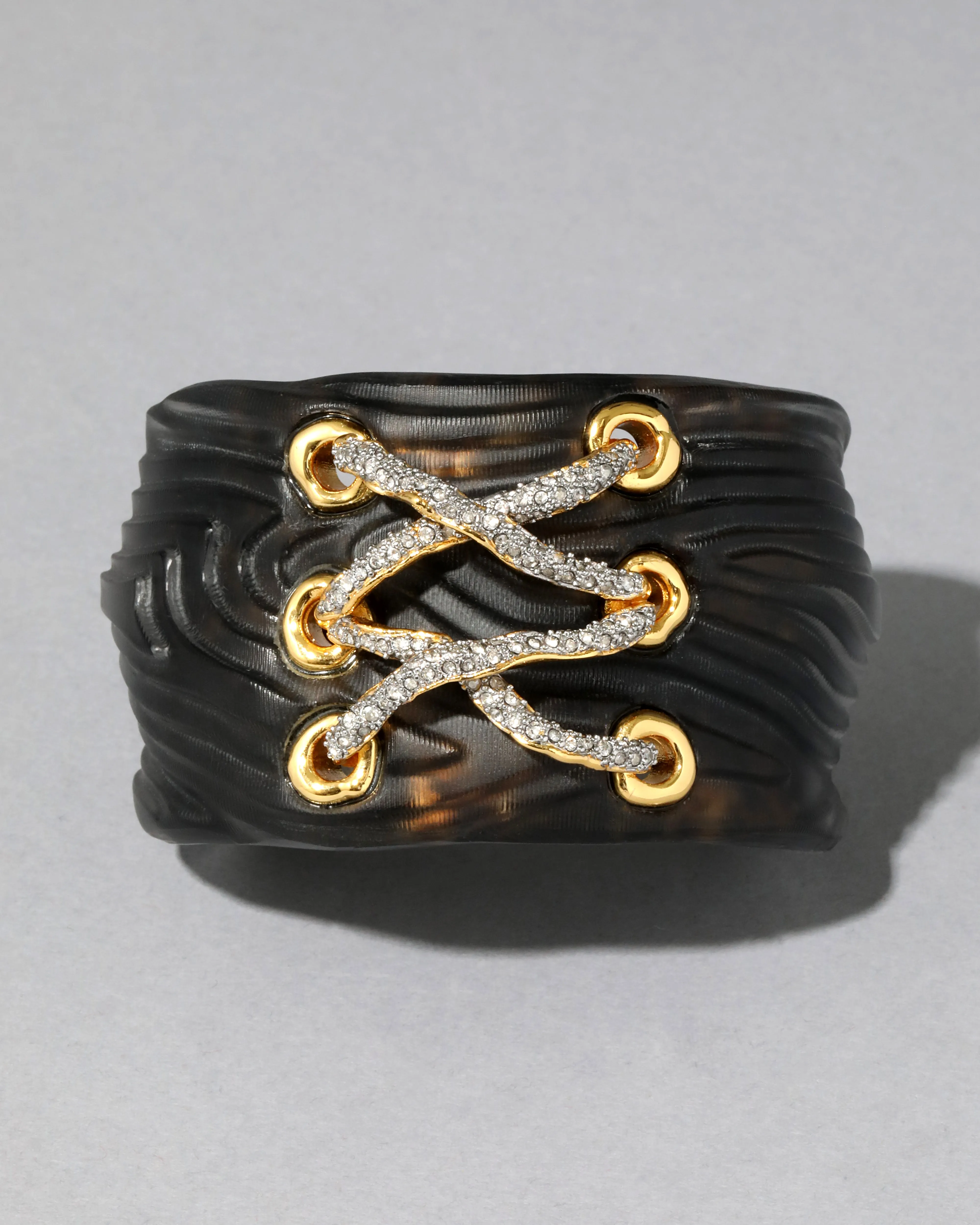 Madera Lace Up Lucite Cuff Bracelet- Ebony sold by Alexis Bittar