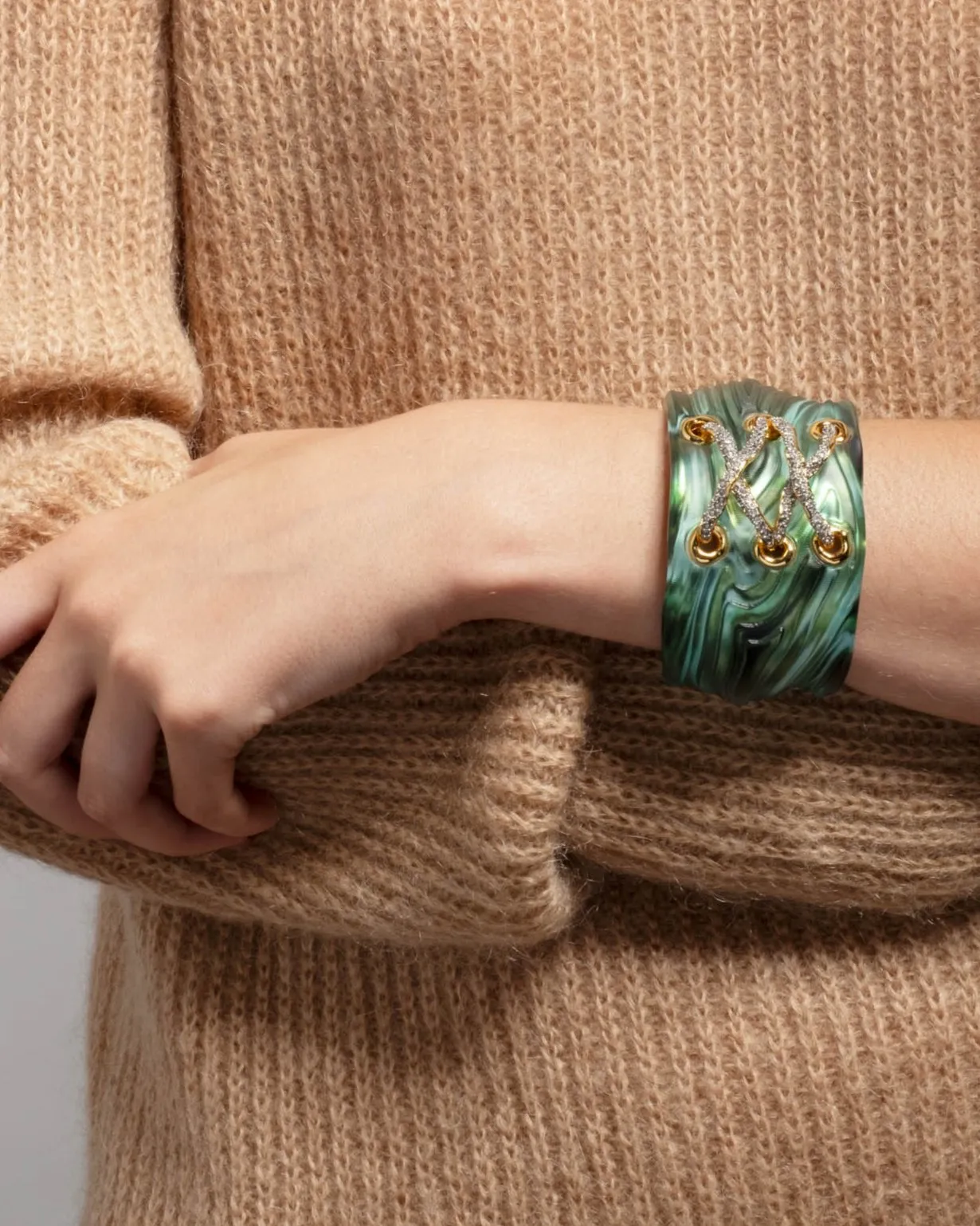 Madera Lace Up Lucite Cuff Bracelet- Malachite sold by Alexis Bittar product image thumbnail 3