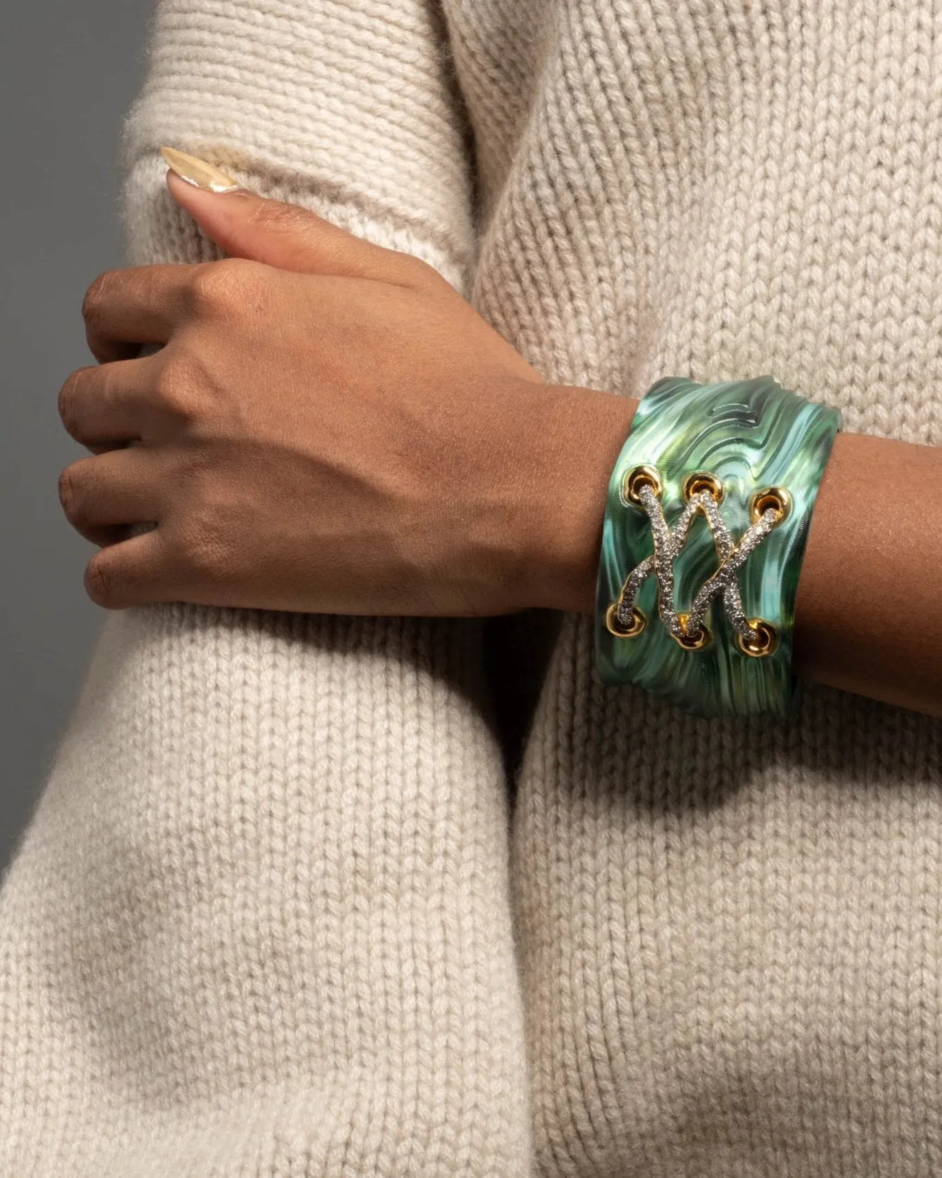 Madera Lace Up Lucite Cuff Bracelet- Malachite sold by Alexis Bittar product image thumbnail 2
