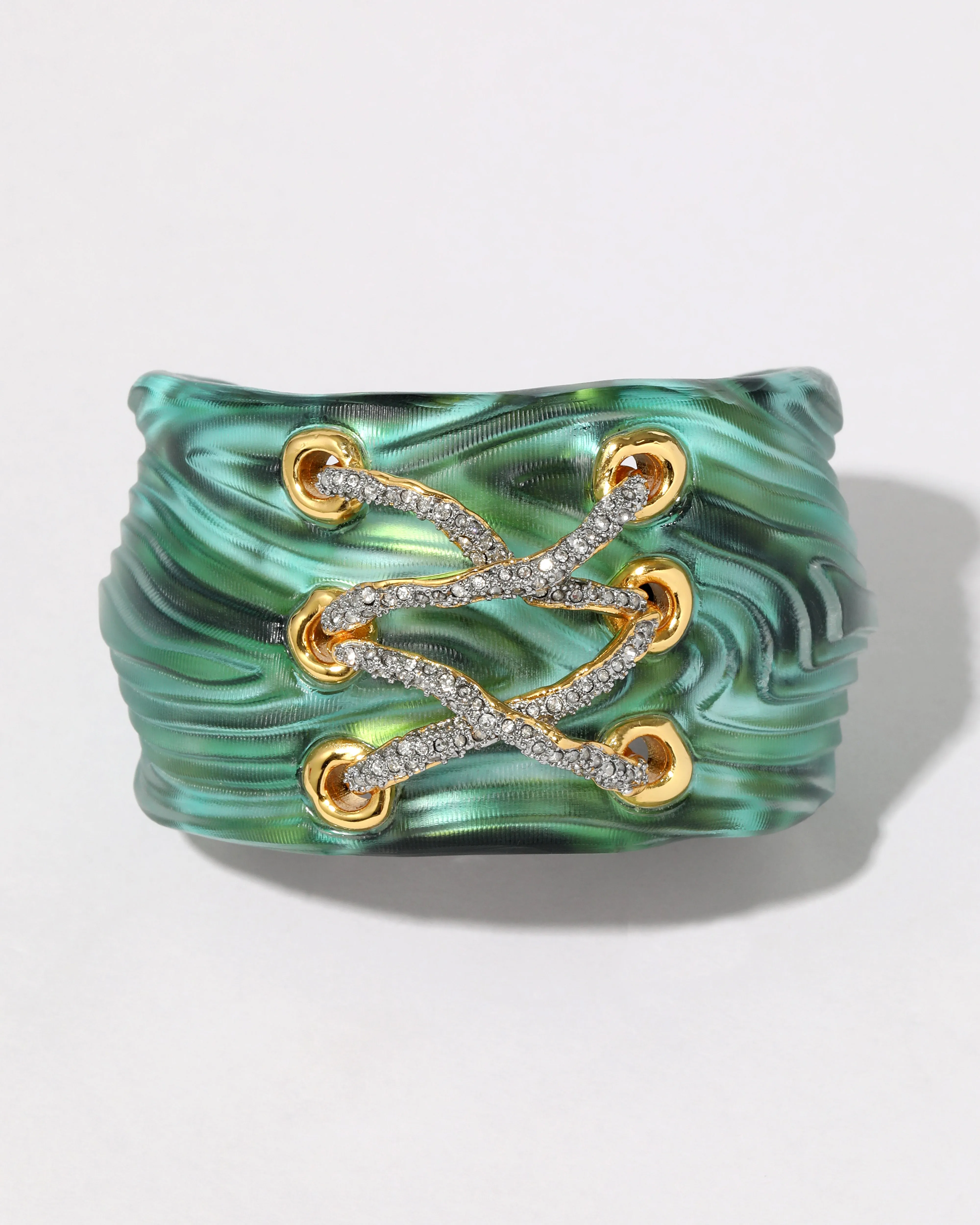 Madera Lace Up Lucite Cuff Bracelet- Malachite sold by Alexis Bittar