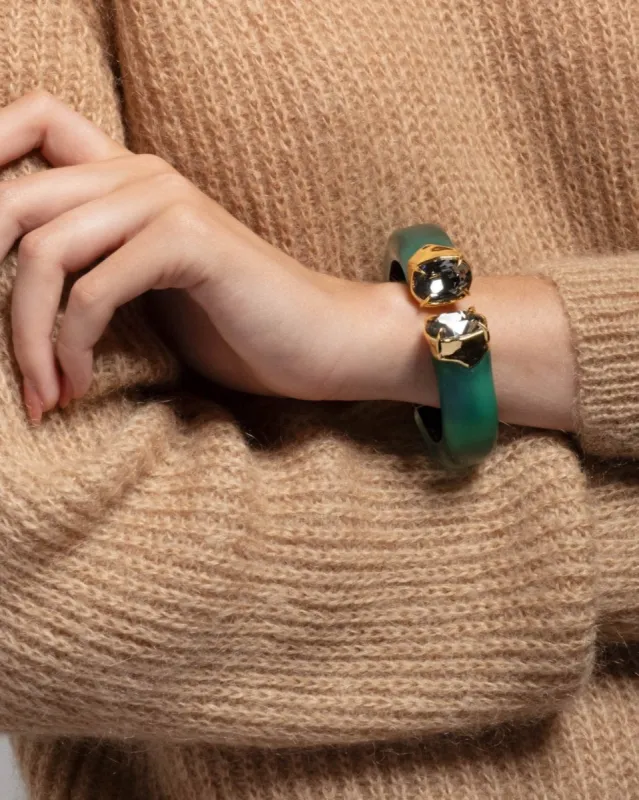 Bonbon Crystal Lucite Hinge Bracelet- Metallic Emerald sold by Alexis Bittar