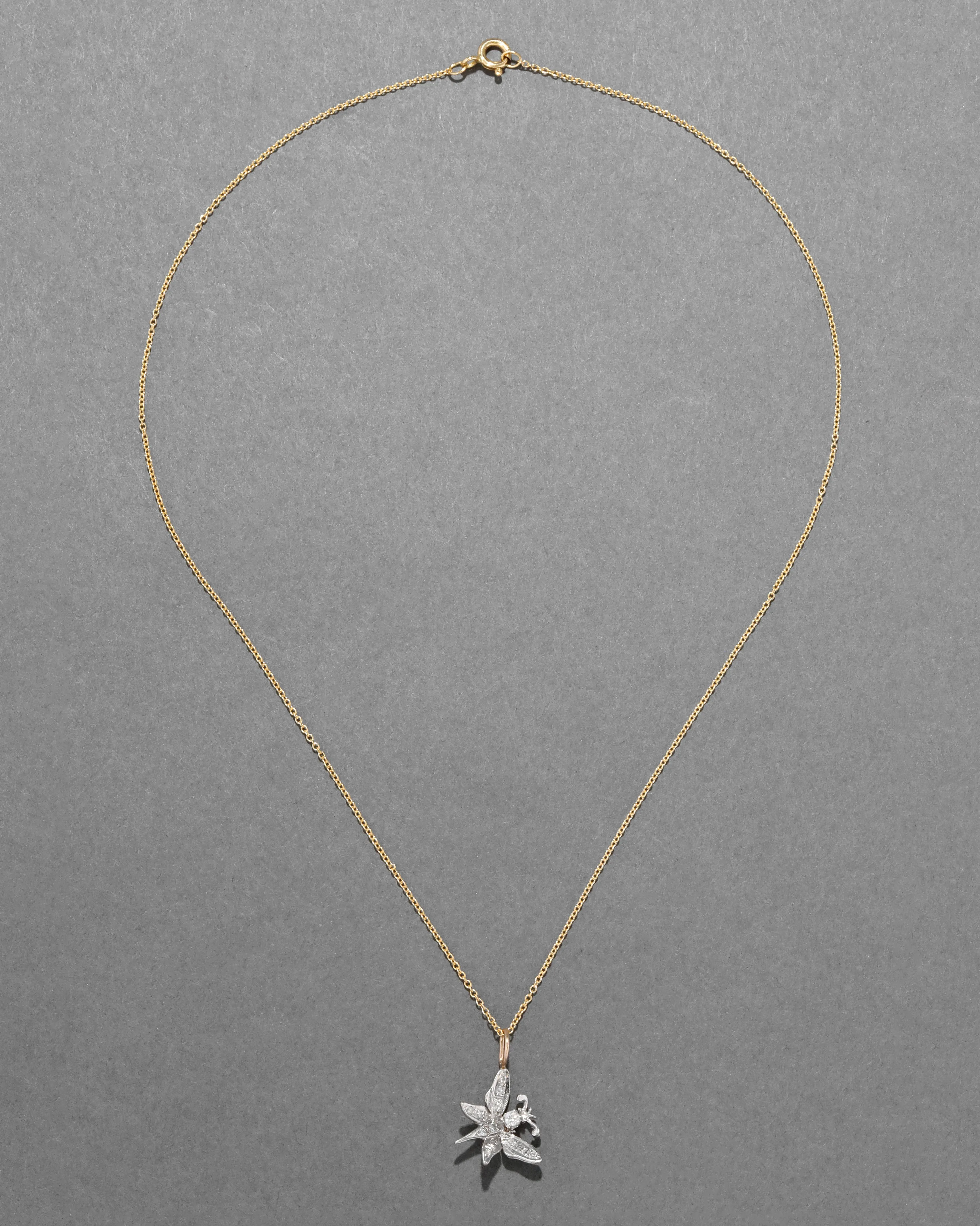 Vintage 1930s 14k White Gold & Diamond Butterfly Pendant Necklace sold by Alexis Bittar product image thumbnail 2