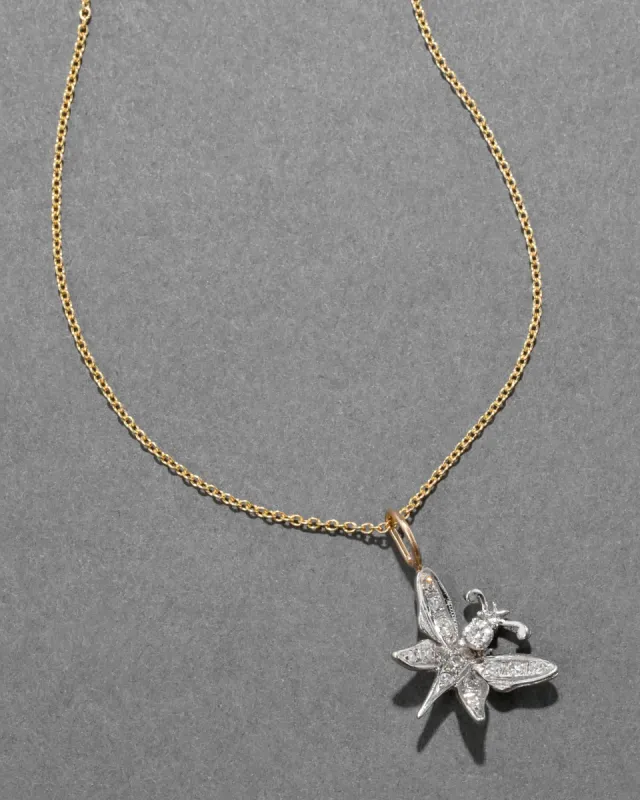 Vintage 1930s 14k White Gold & Diamond Butterfly Pendant Necklace sold by Alexis Bittar
