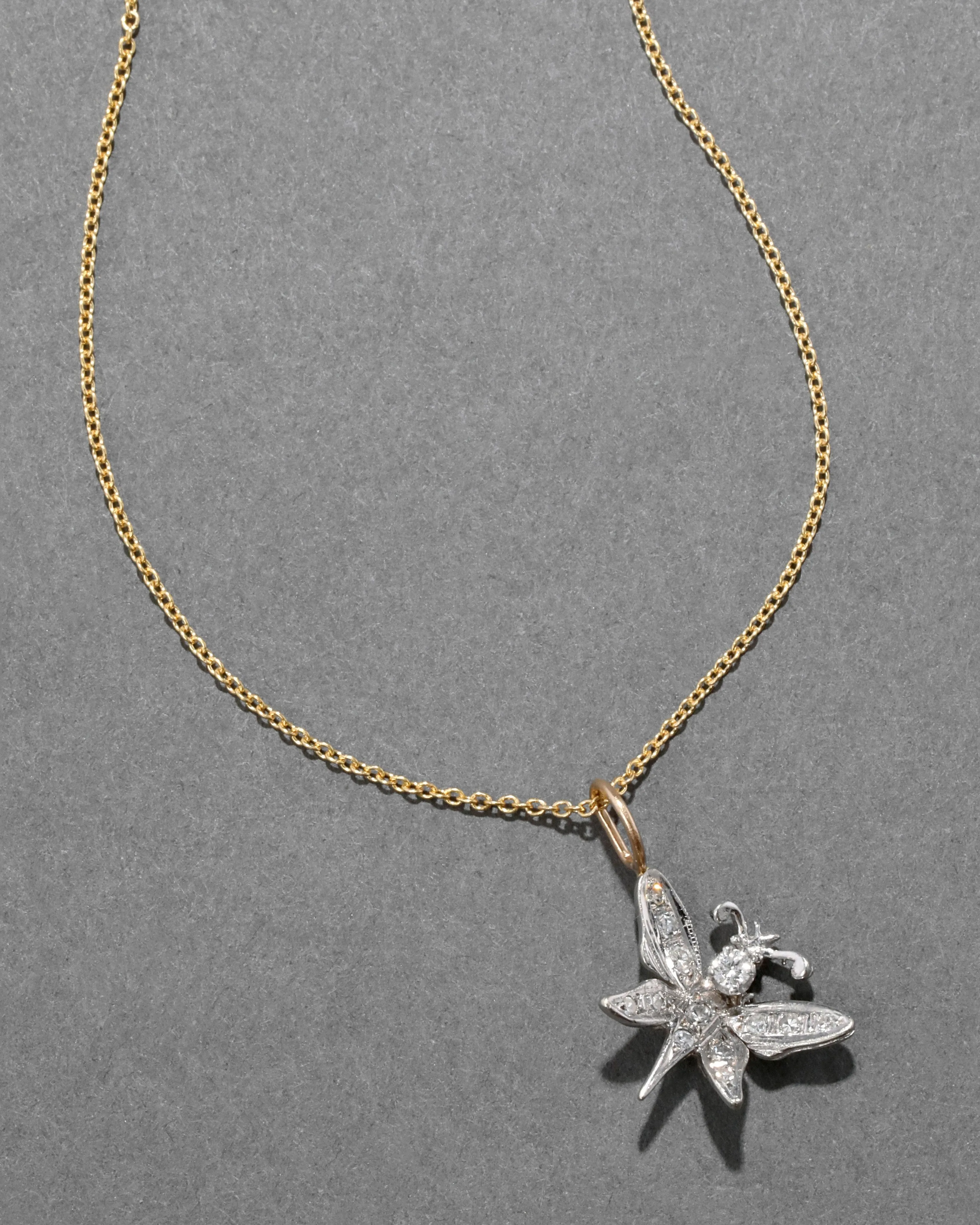 Vintage 1930s 14k White Gold & Diamond Butterfly Pendant Necklace sold by Alexis Bittar