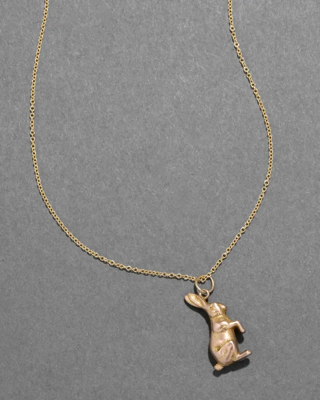 Antique 1920s 14k Gold Little Rabbit Pendant Necklace sold by Alexis Bittar