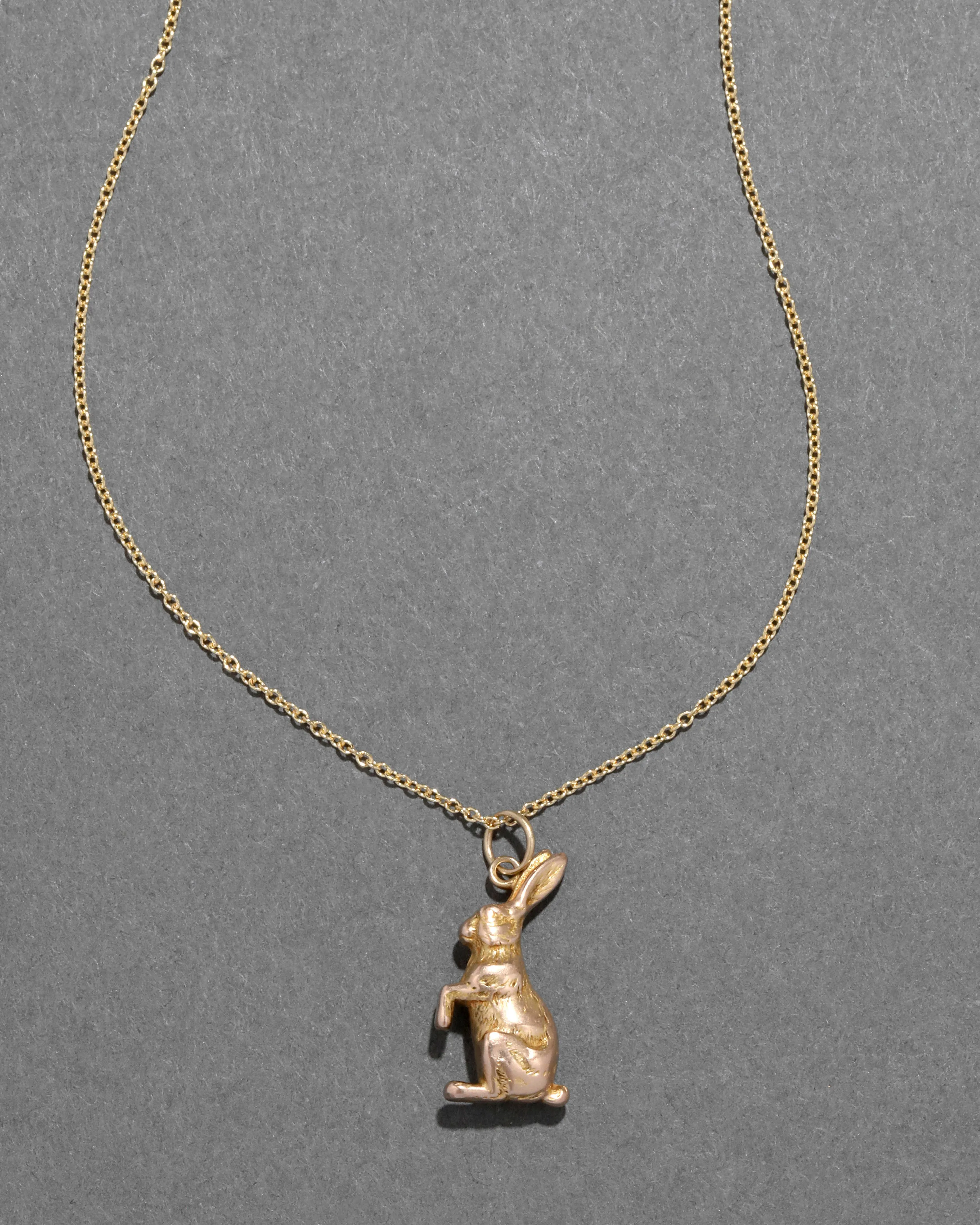 Antique 1920s 14k Gold Little Rabbit Pendant Necklace sold by Alexis Bittar product image thumbnail 3