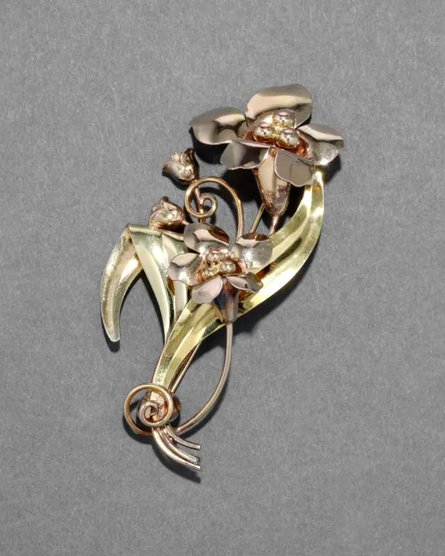 Vintage Sterling Silver 12k Yellow & Rose Gold Fill Floral Pin sold by Alexis Bittar
