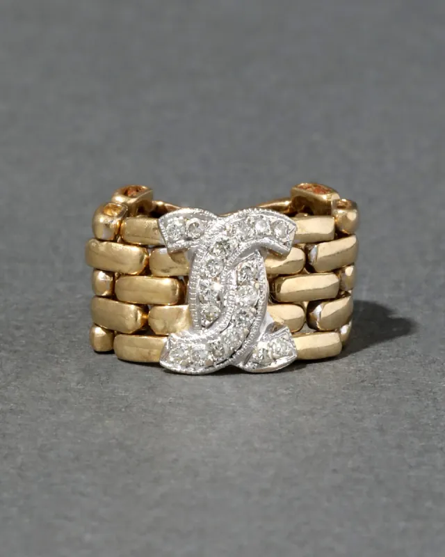 Vintage 1980s 14k Gold & Platinum Diamond Chain Link Band Ring sold by Alexis Bittar
