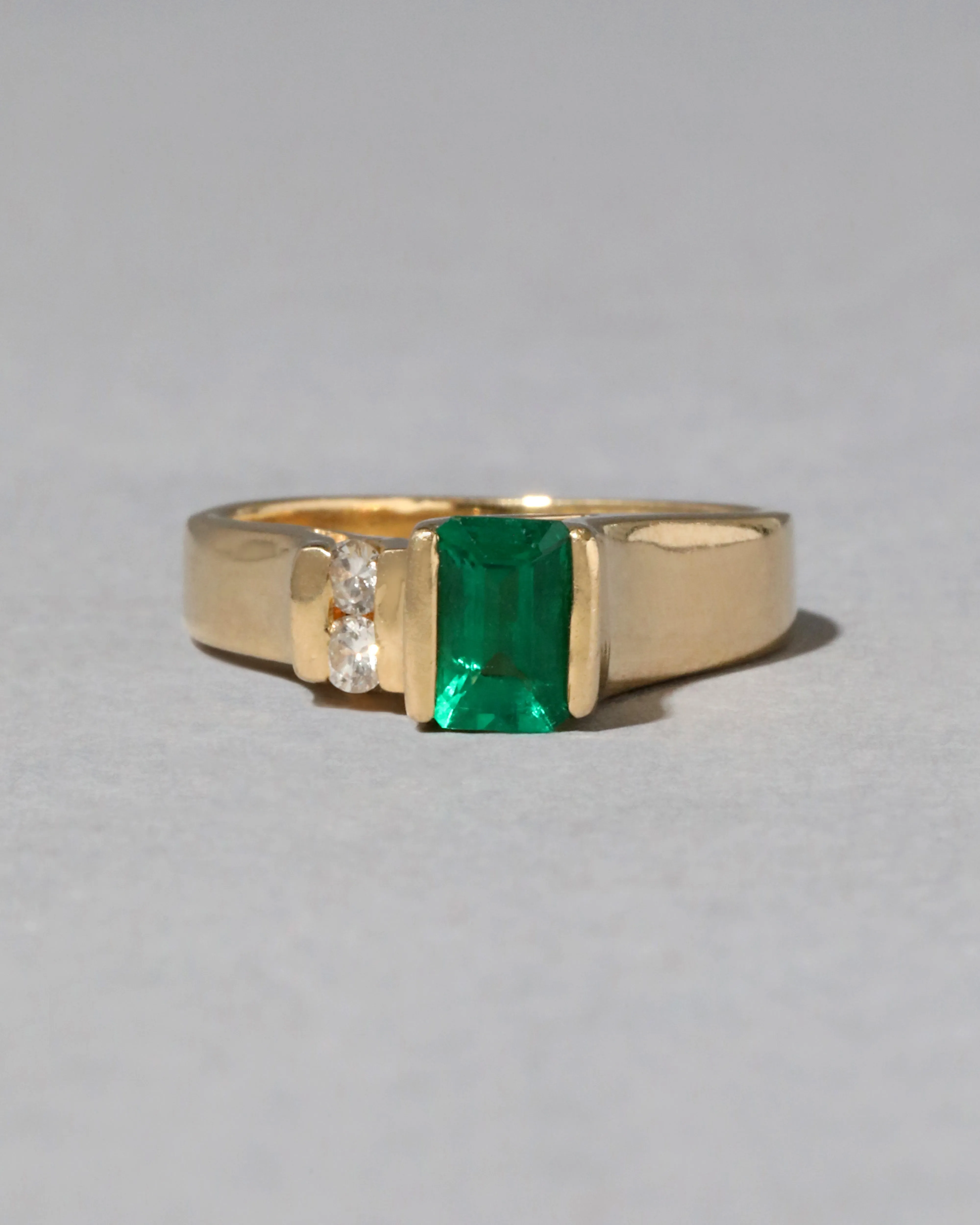 Vintage 1980s 14k Gold High Set Emerald & Diamond Sculptural Ring sold by Alexis Bittar