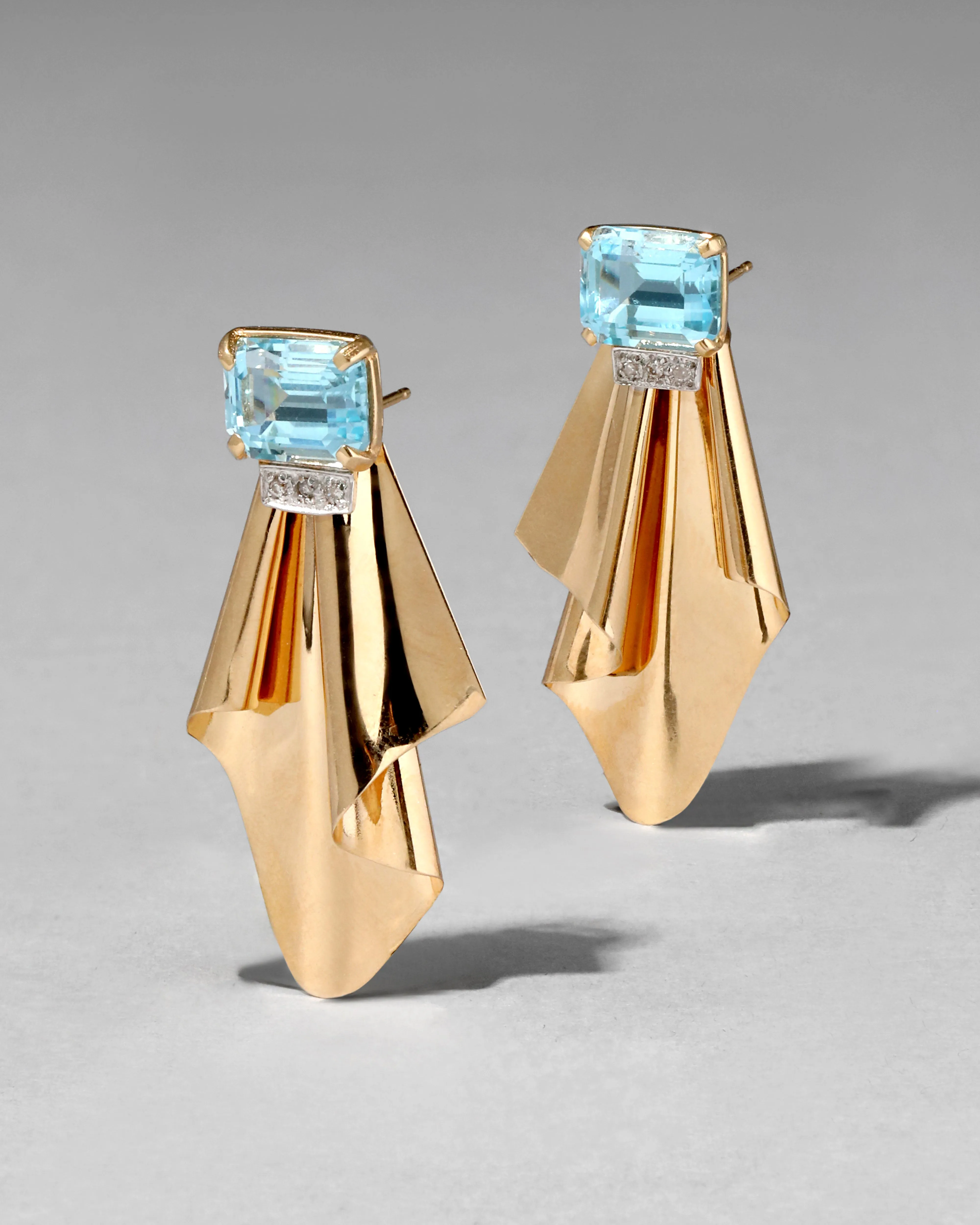 Vintage 1940s 14k Gold & Platinum Handmade Earring with Aqua Blue Topaz & Diamonds sold by Alexis Bittar product image thumbnail 2