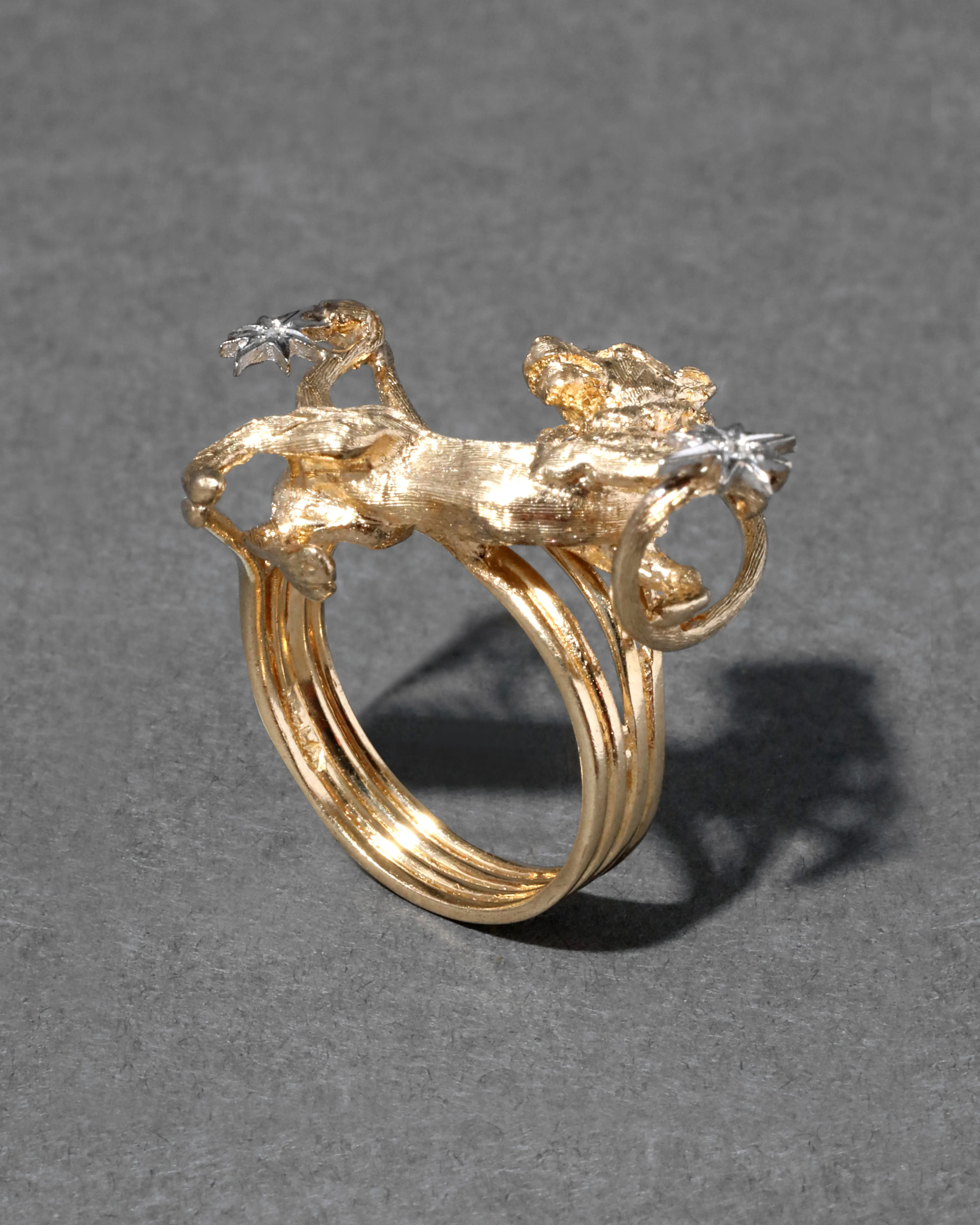Vintage 1970s 14k Gold & Platinum Creature with Diamond Stars Ring sold by Alexis Bittar product image thumbnail 2