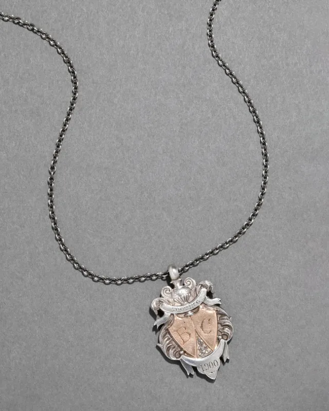 Antique 1900s 8k Gold Sterling Silver Dated British Medal Necklace sold by Alexis Bittar