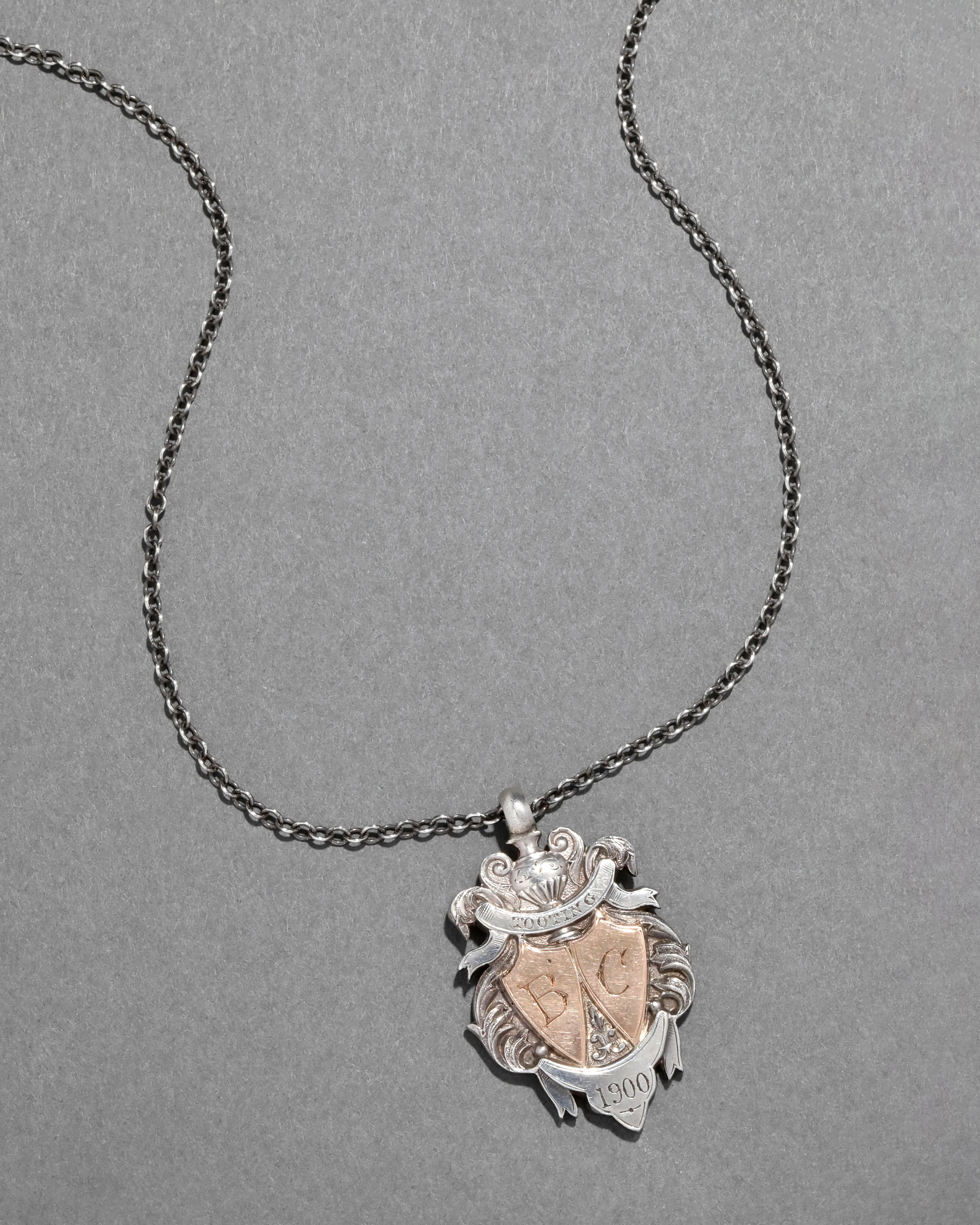 Antique 1900s 8k Gold Sterling Silver Dated British Medal Necklace sold by Alexis Bittar