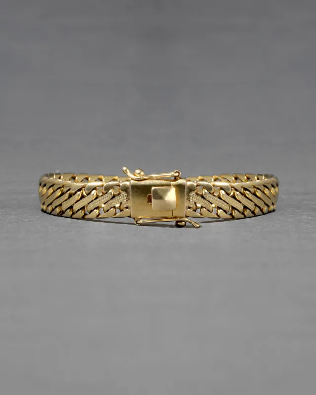 Vintage 1980s 18k Gold Etched Heavyweight Link Bracelet with Box & Tongue Closure sold by Alexis Bittar