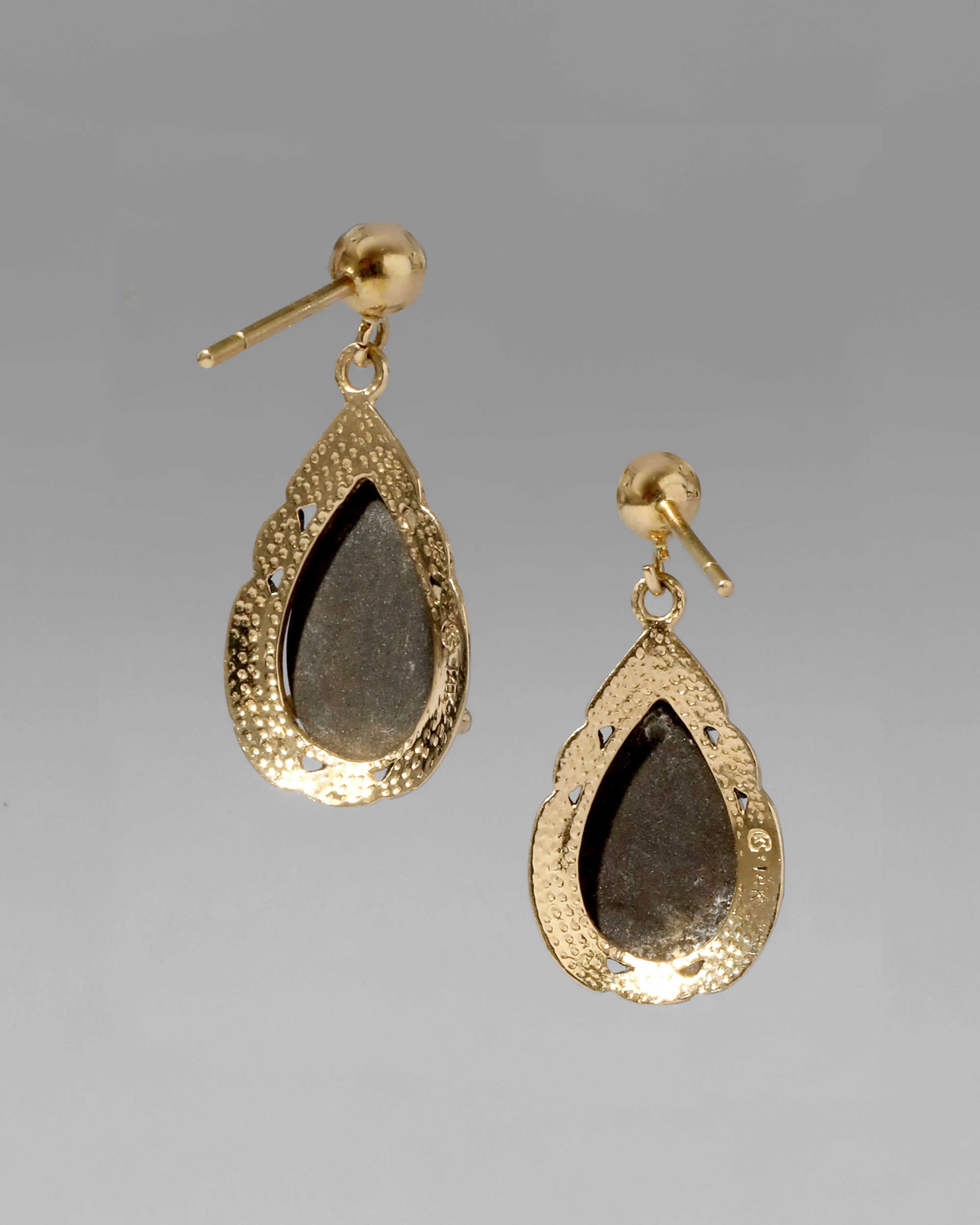 Vintage 14k Gold Pear Shaped Framed Ammolite Post Drop Earring sold by Alexis Bittar product image thumbnail 2