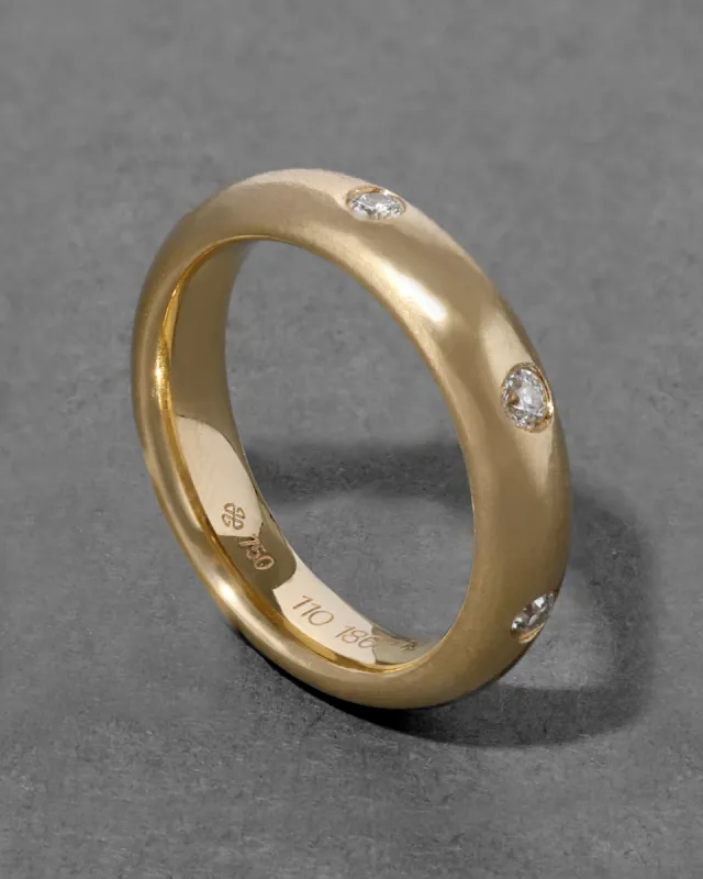 Vintage 18k Gold & Diamond Studded Heavyweight Handmade Domed Band Ring sold by Alexis Bittar