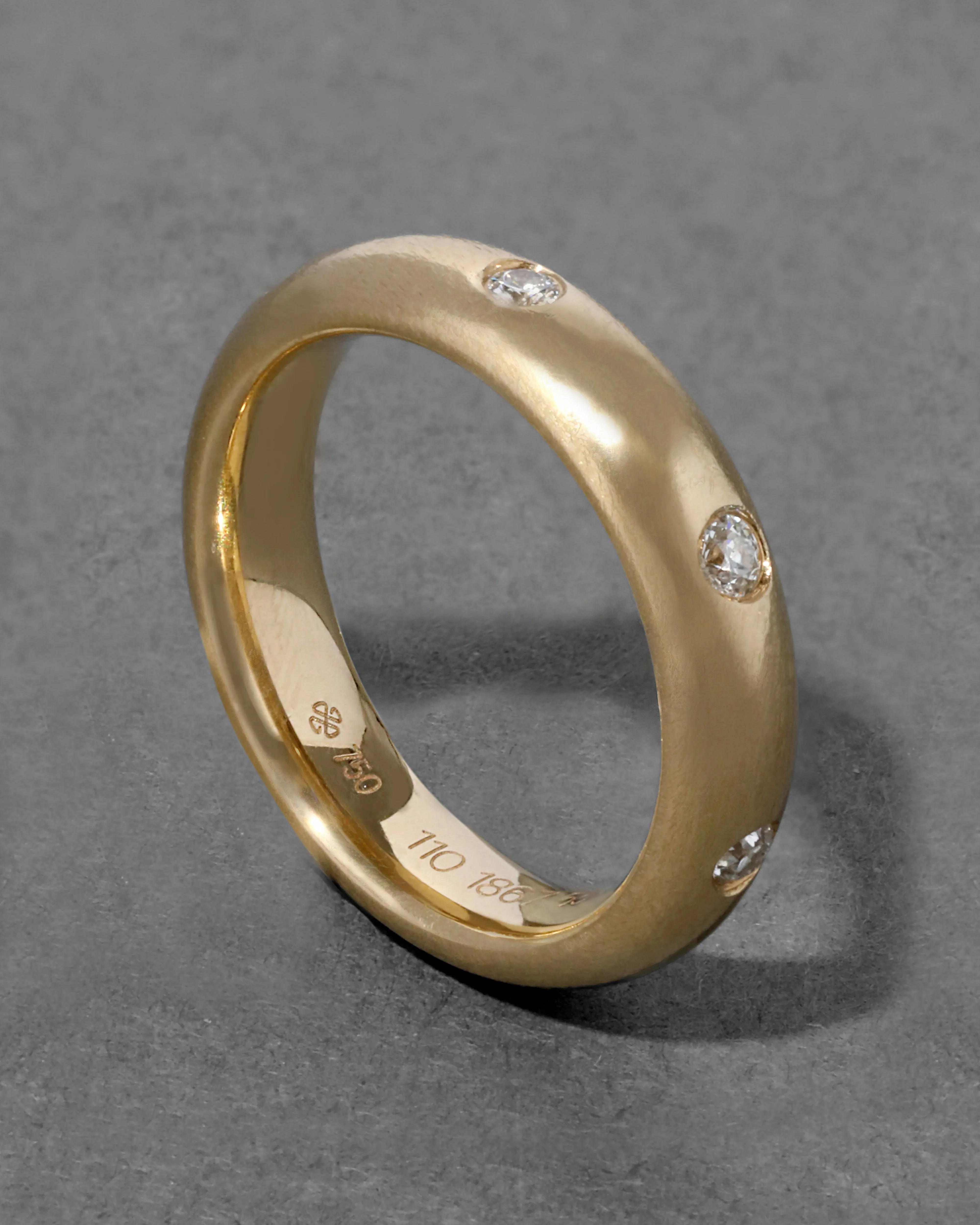 Vintage 18k Gold & Diamond Studded Heavyweight Handmade Domed Band Ring sold by Alexis Bittar