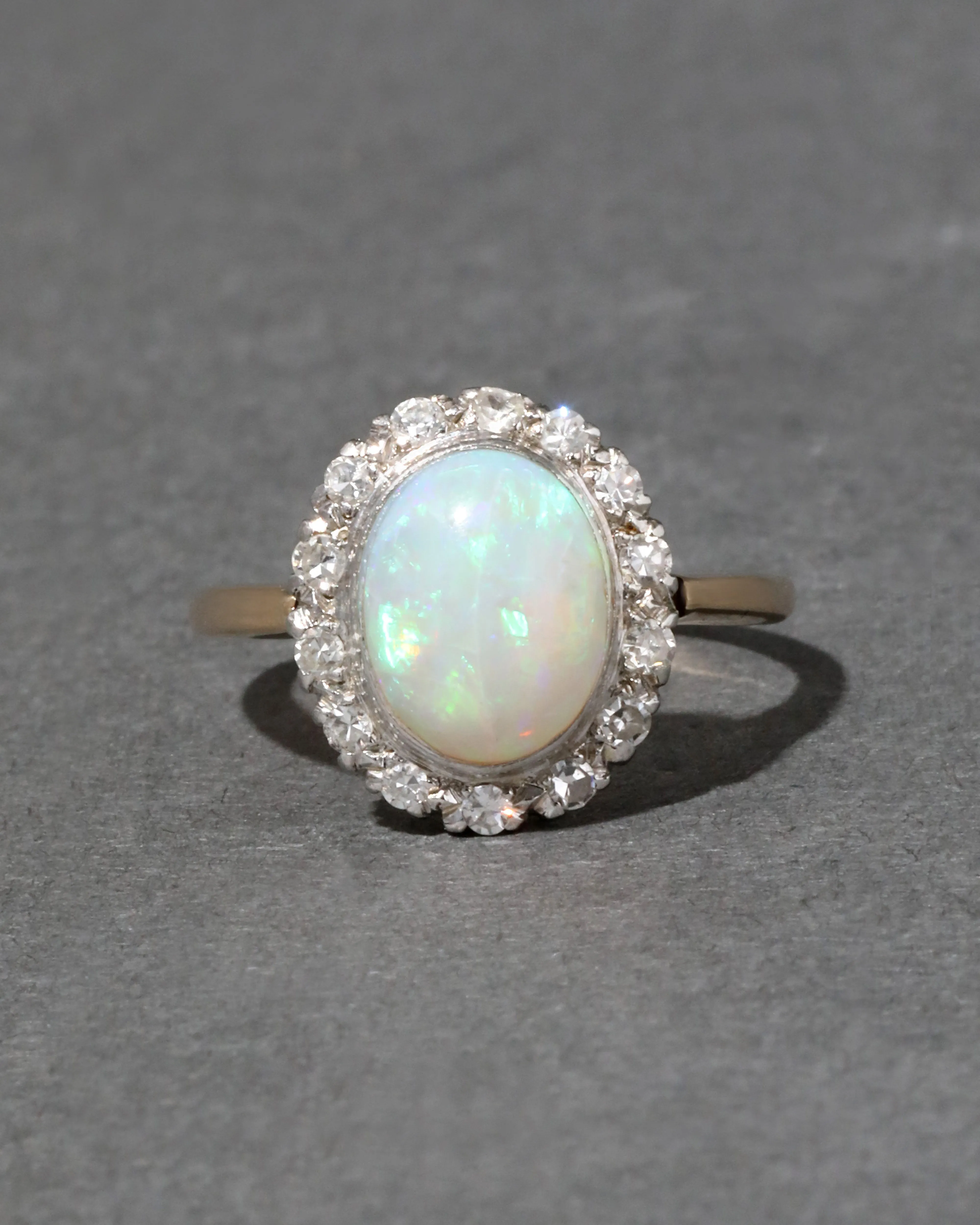 Antique 1920s 14k Yellow & White Gold Halo Ring with Opal & Diamond sold by Alexis Bittar product image thumbnail 2