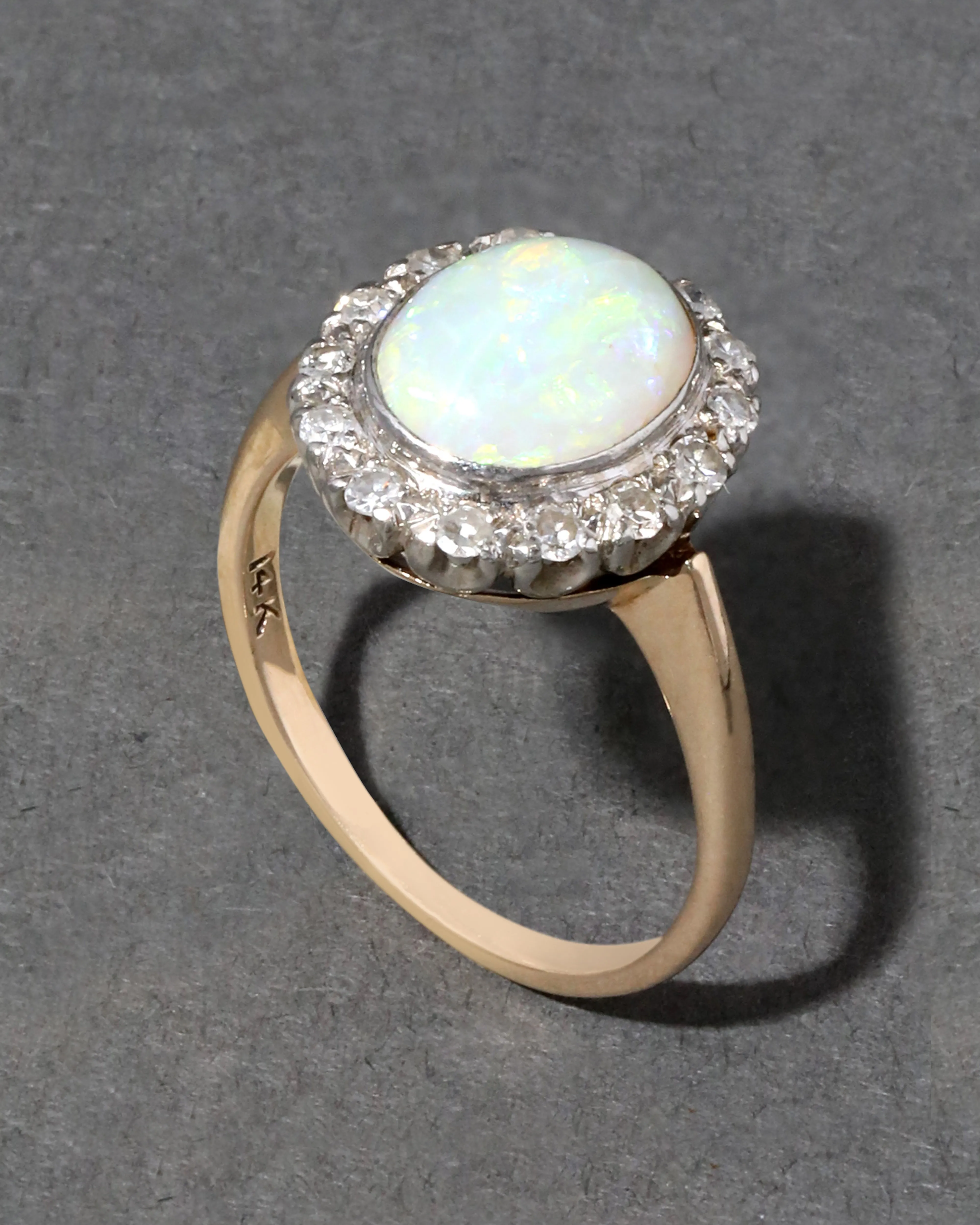Antique 1920s 14k Yellow & White Gold Halo Ring with Opal & Diamond sold by Alexis Bittar