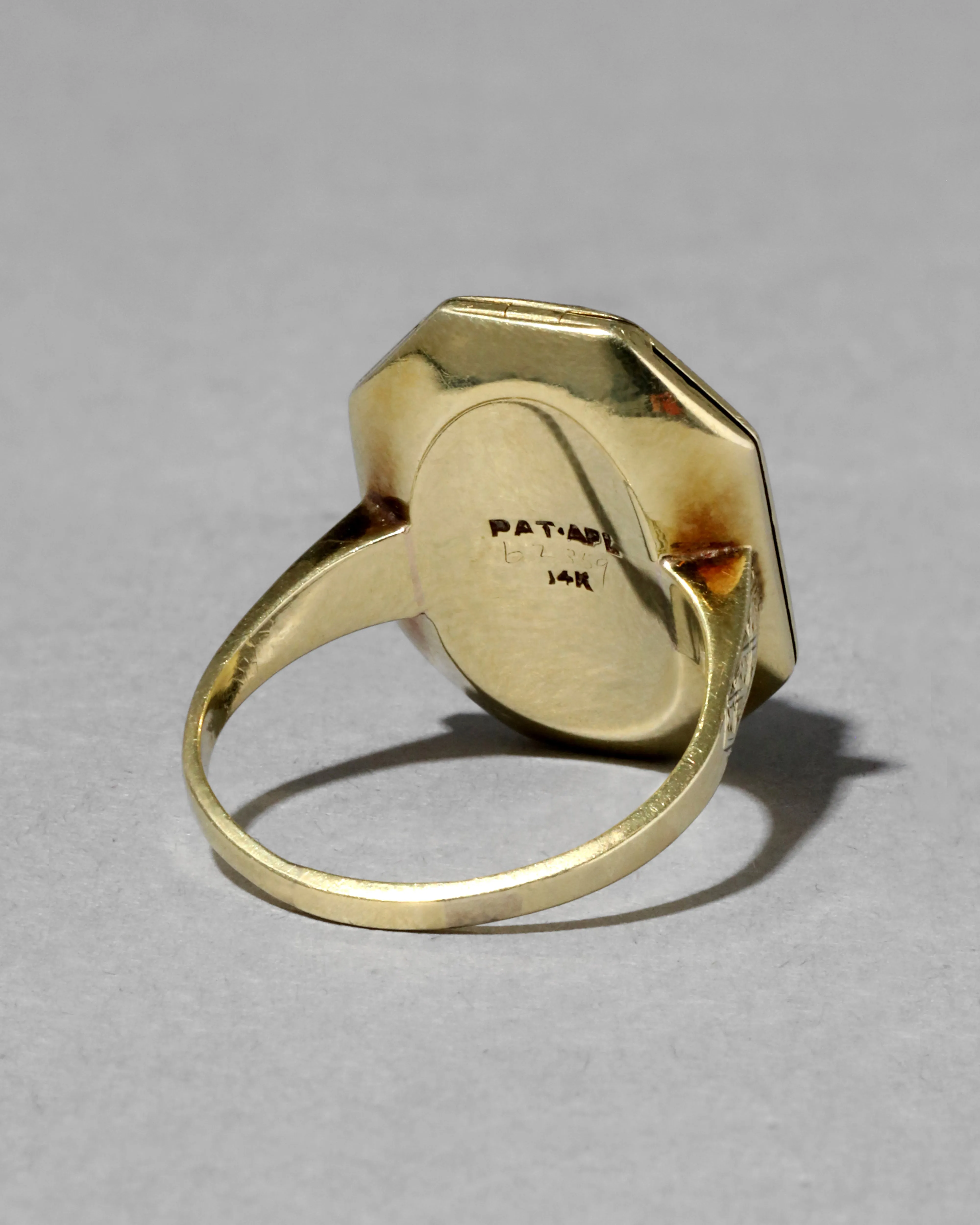 Antique 1800s 14k Gold Hand Etched Poison Locket Ring with Onyx, Natural Pearl, & Persian Turquoise sold by Alexis Bittar product image thumbnail 3