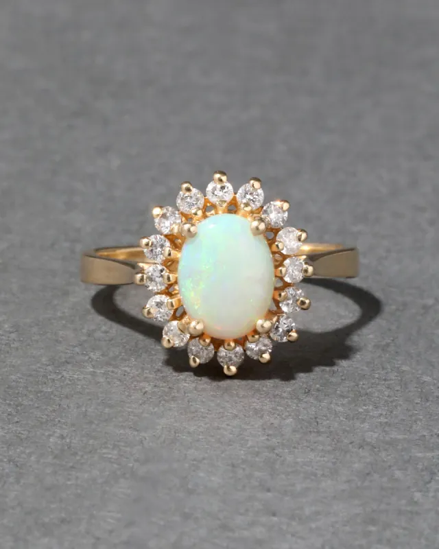 Vintage 1950s 14k Gold & Opal & Diamond Halo Ring sold by Alexis Bittar